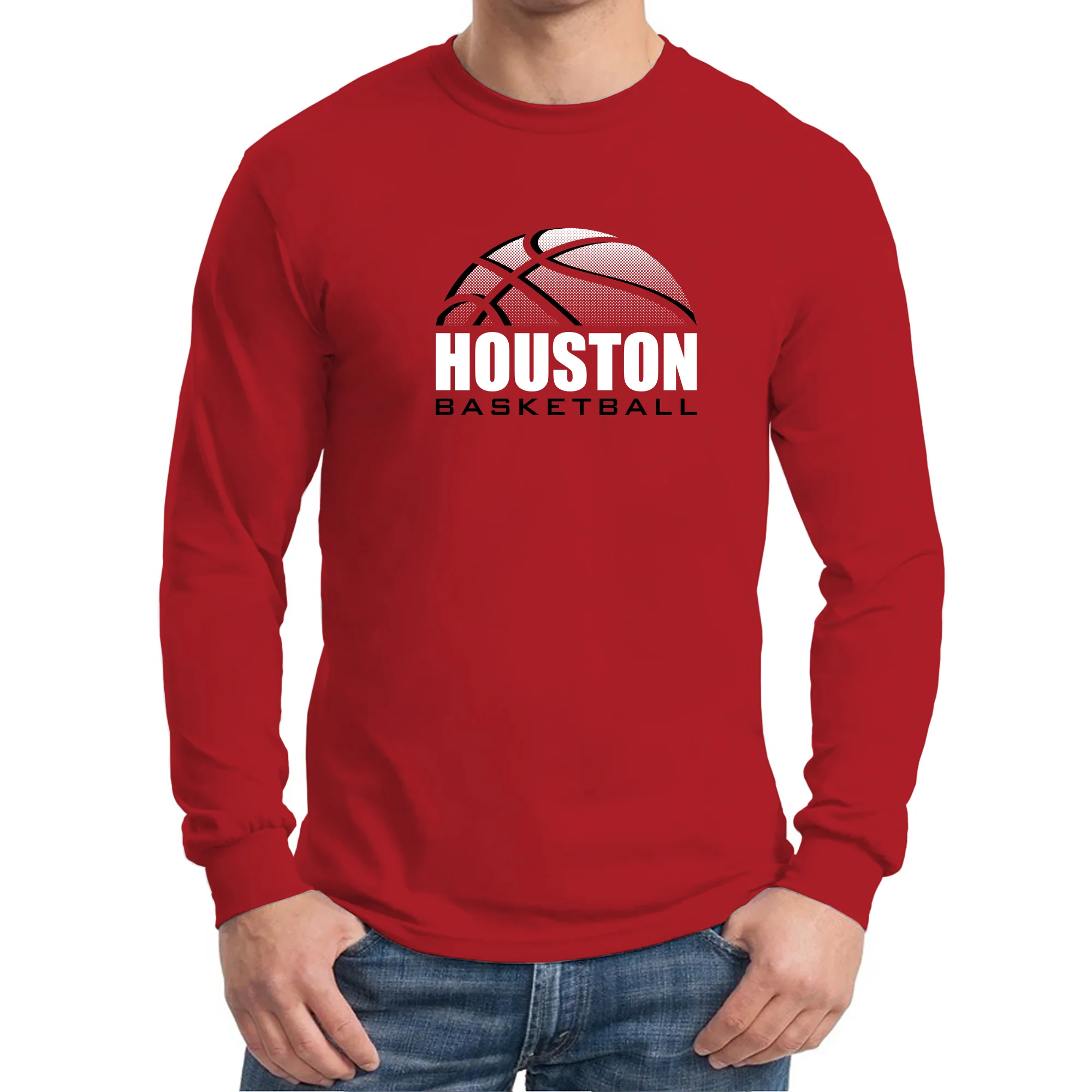 University of Houston Cougars Basketball Shadow Long Sleeve T-Shirt - Red - Image 4
