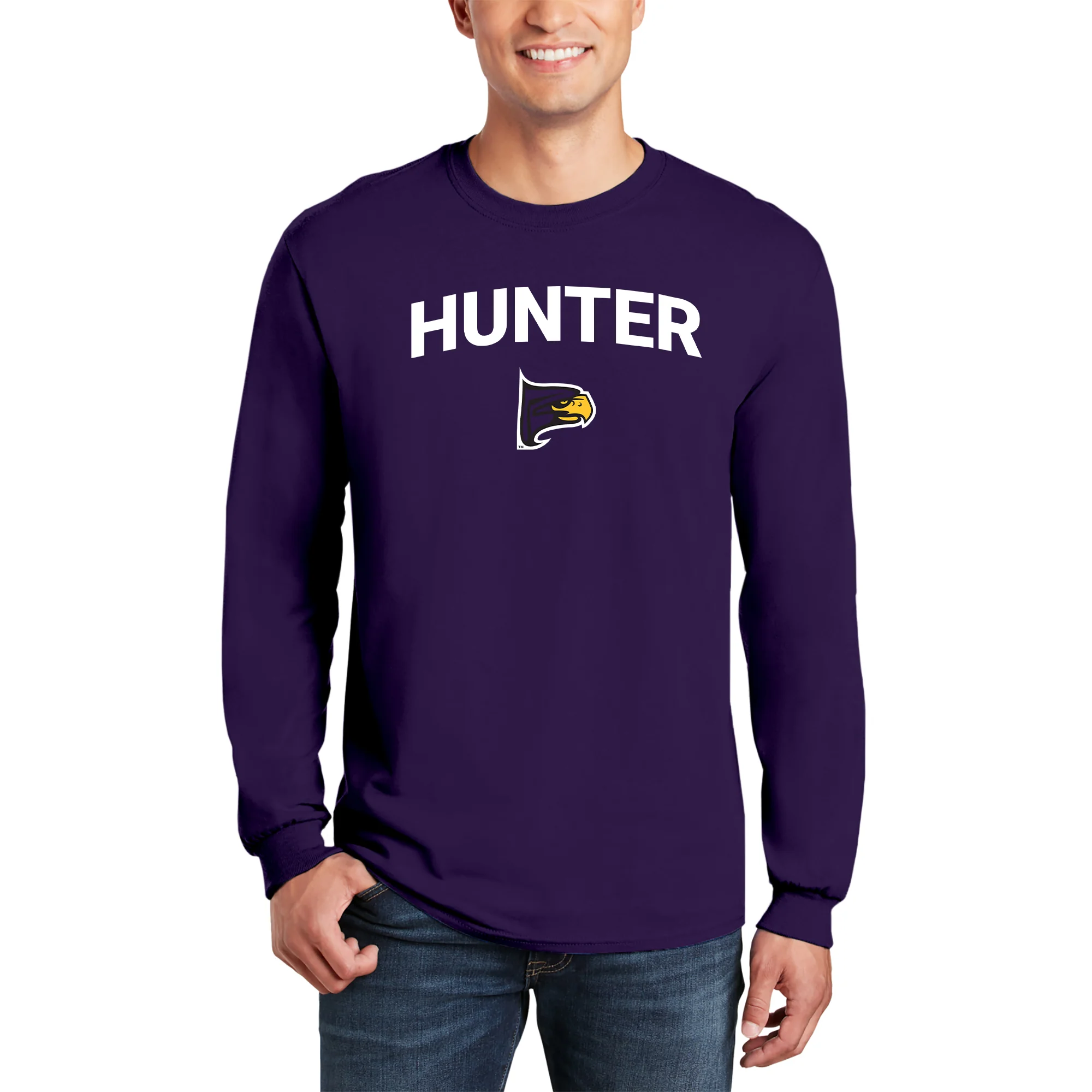 Hunter College Hawks Arch Logo Crewneck Sweatshirt - Purple - Image 3