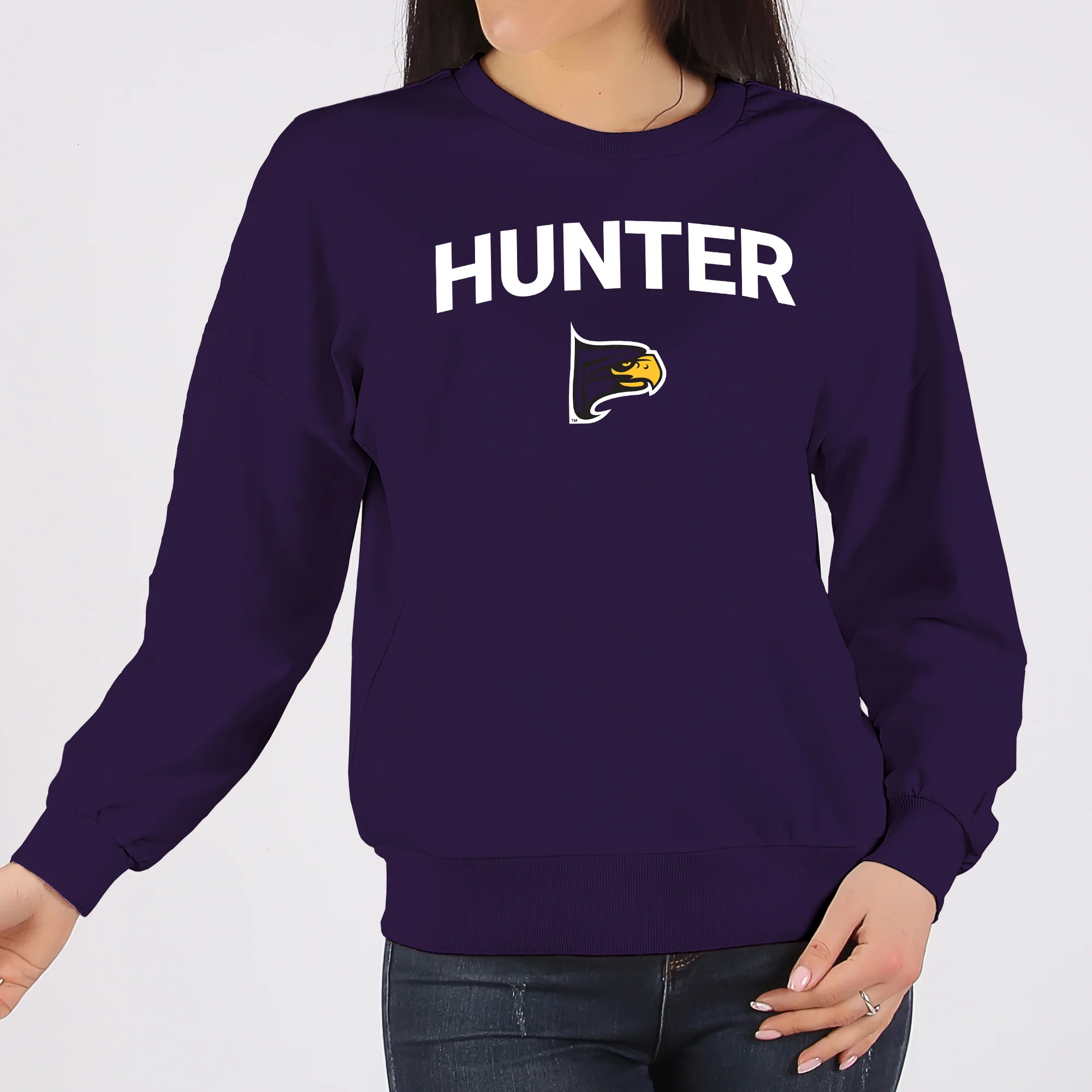 Hunter College Hawks Arch Logo Crewneck Sweatshirt - Purple - Image 4