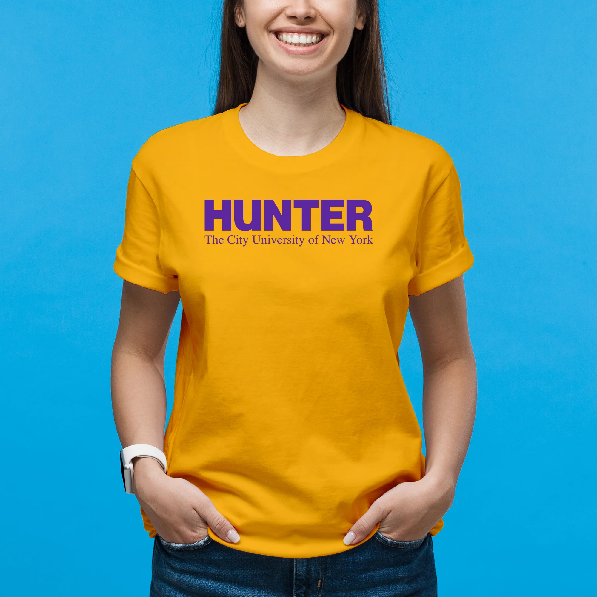 Hunter College Hawks Basic Block T Shirt - Gold - Image 4
