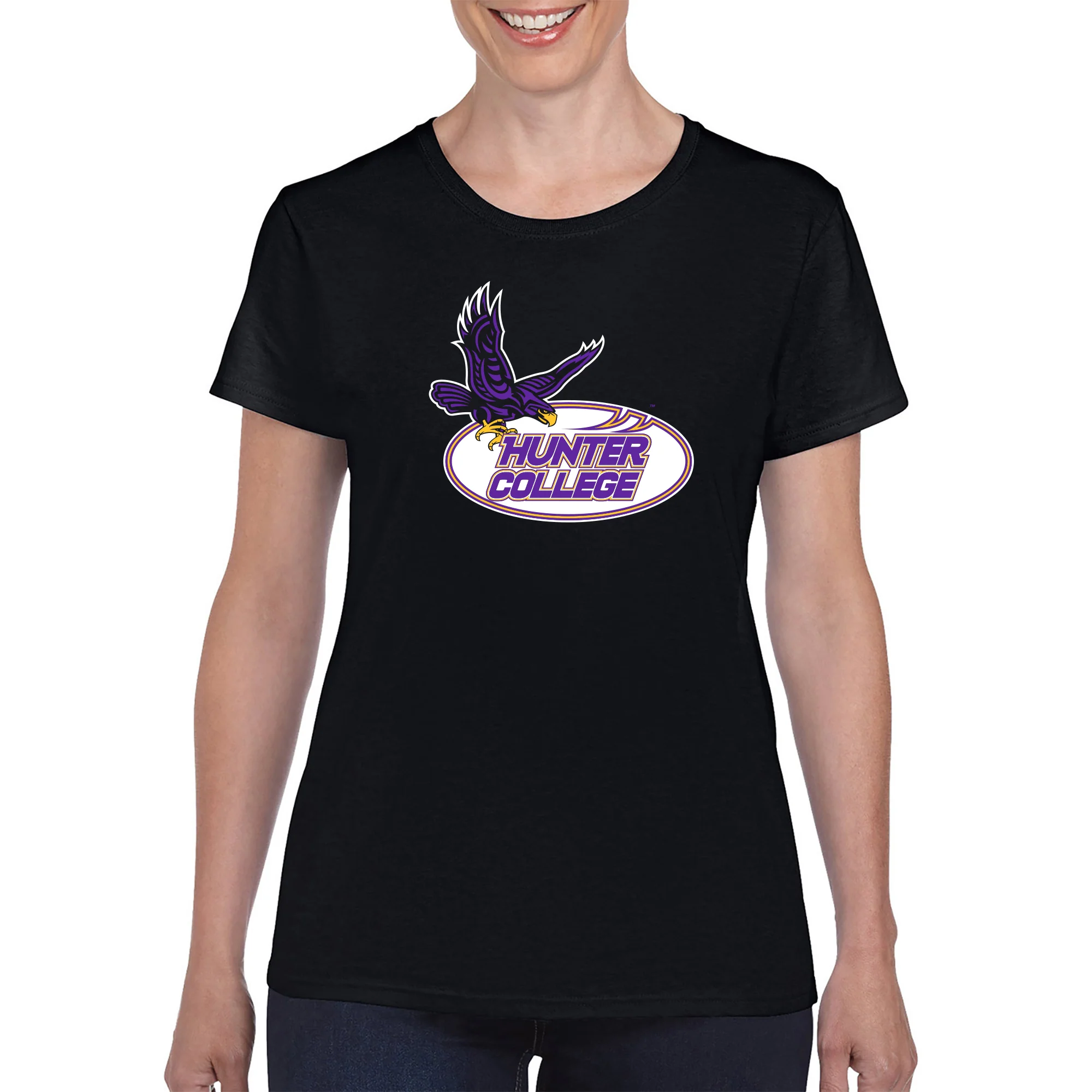 Hunter College Hawks Primary Logo Women's T Shirt - Black - Image 3