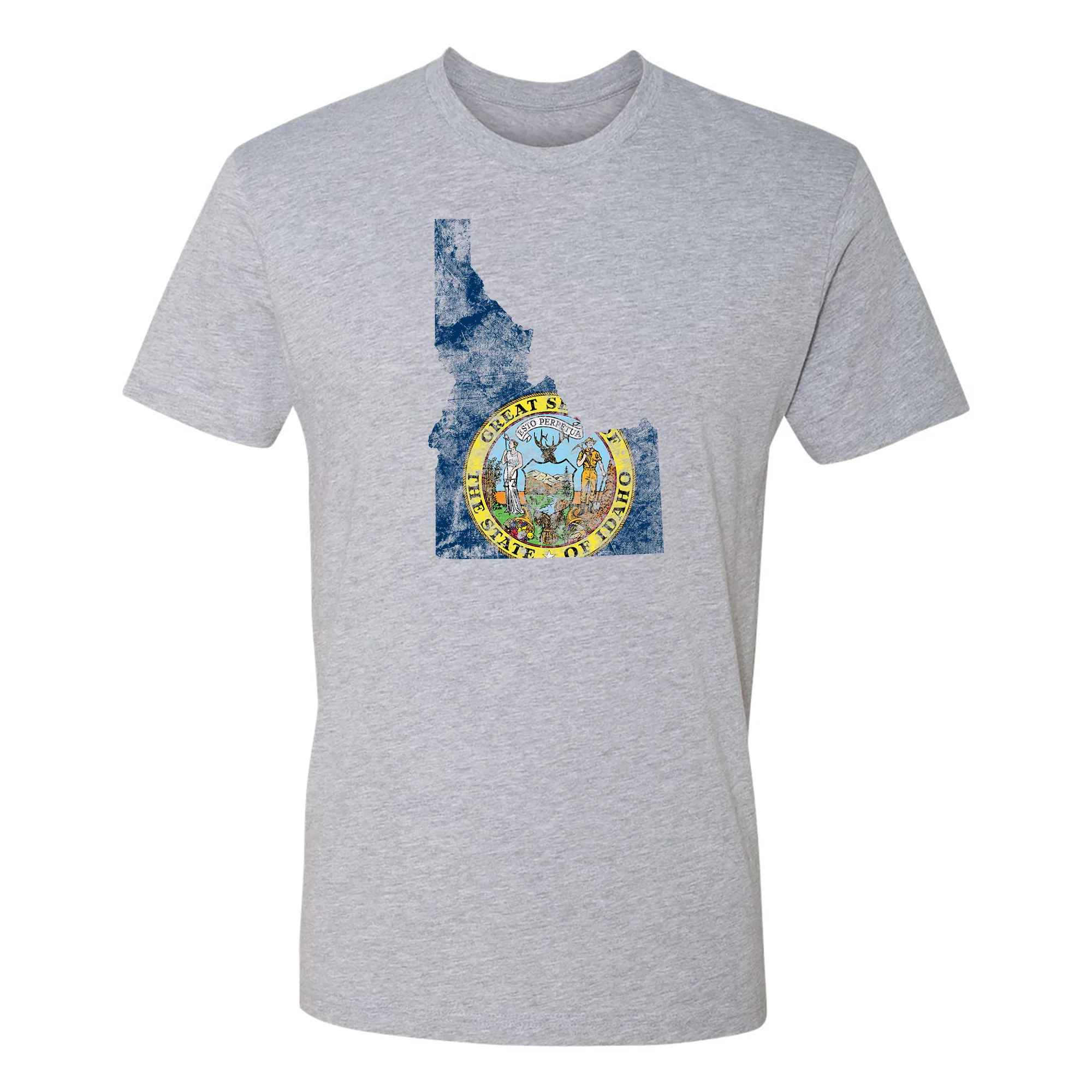 Idaho Distressed State Flag Outline NLA T-Shirt - Heather Grey