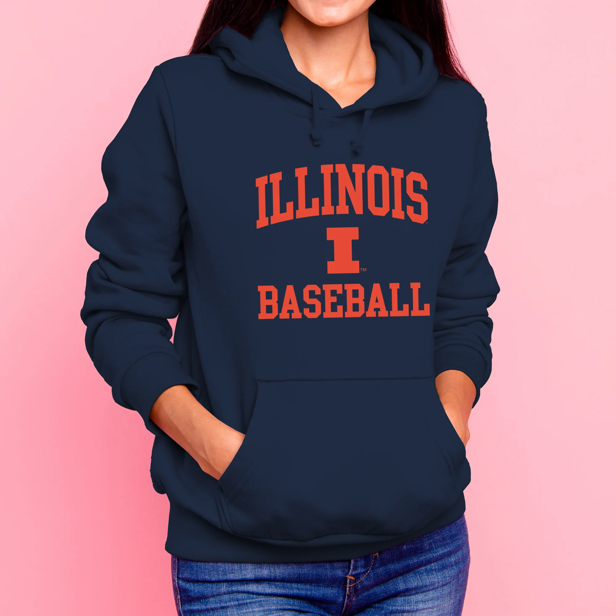 Illinois Arch Logo Baseball Hoodie - Navy - Image 4