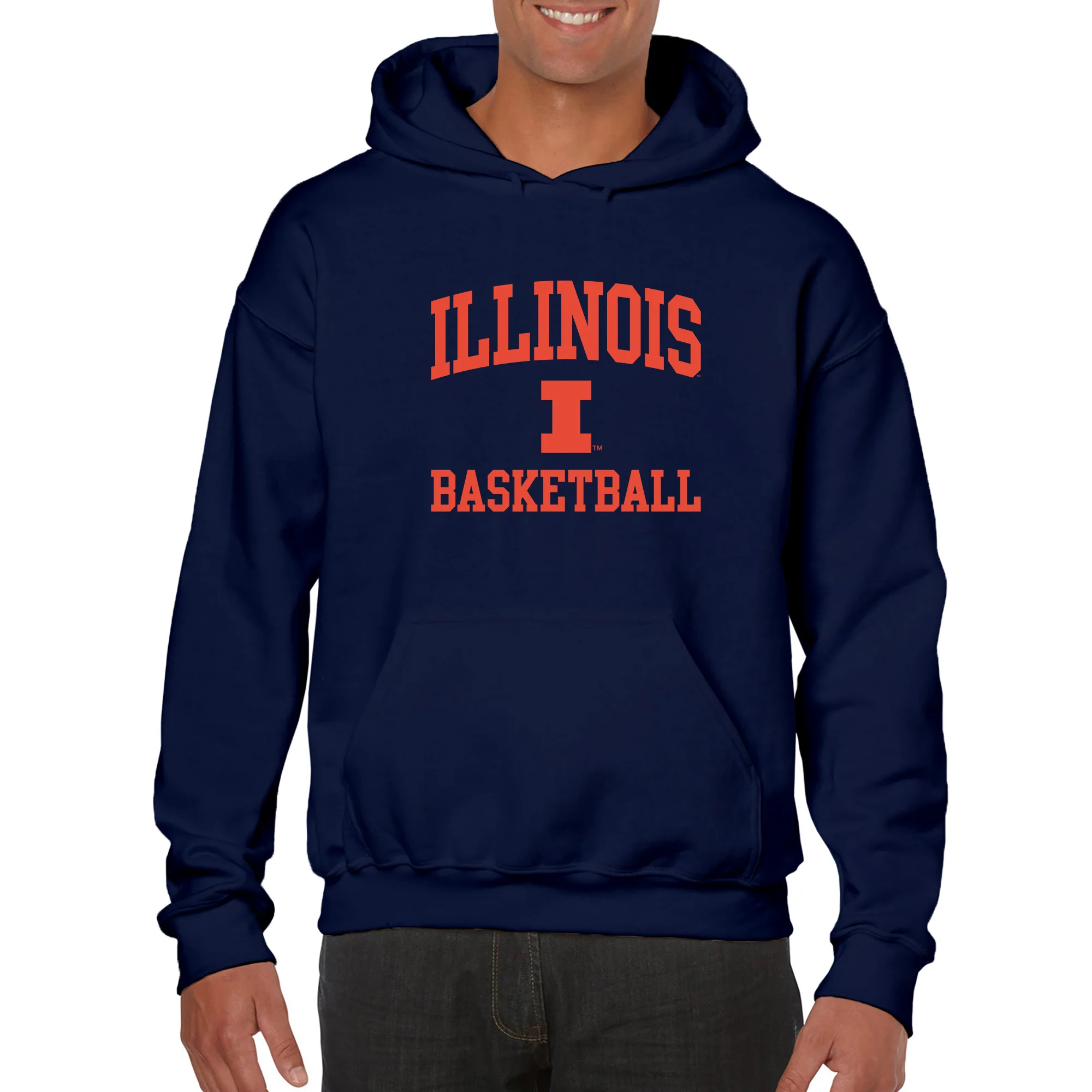 Illinois Arch Logo Basketball Hoodie - Navy - Image 3