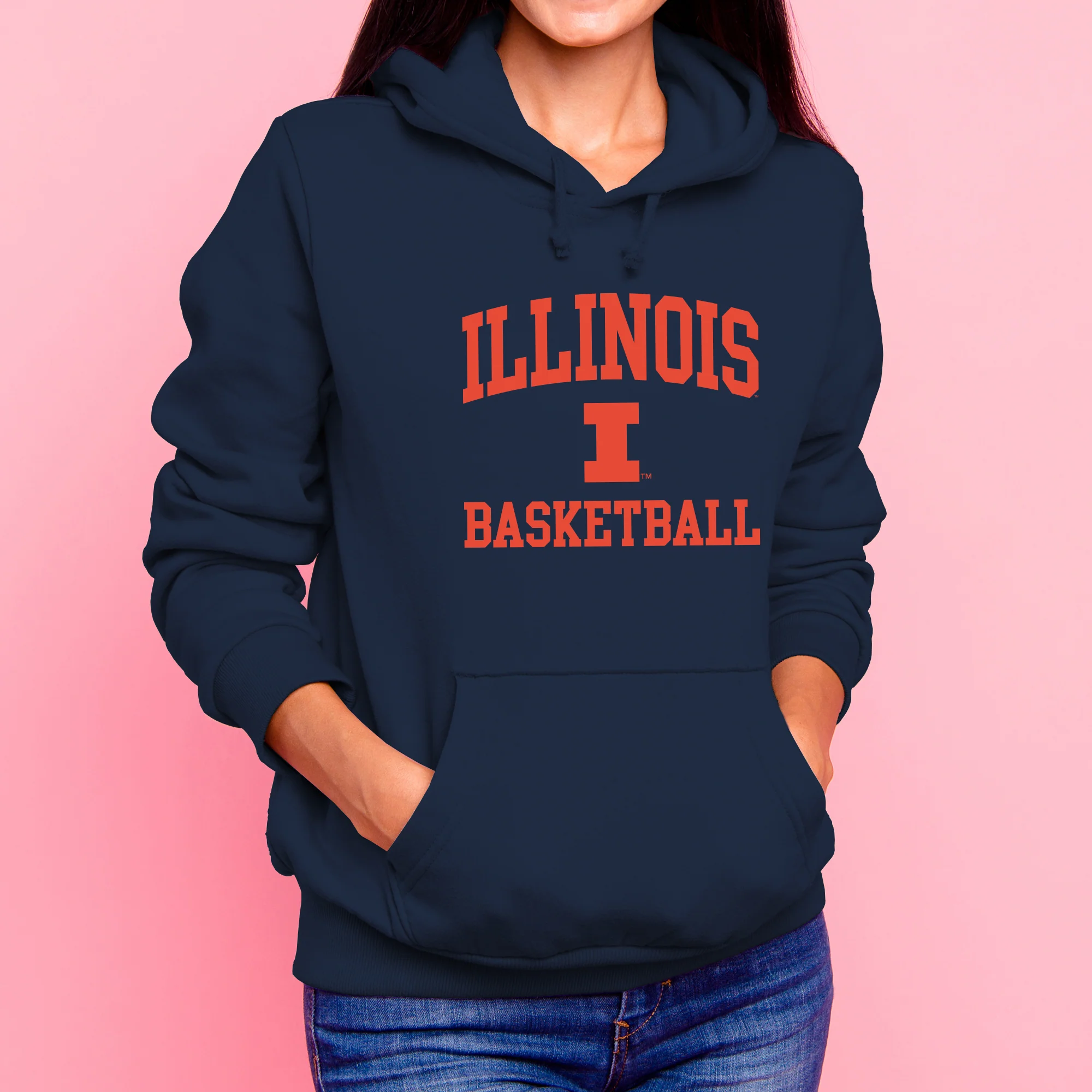 Illinois Arch Logo Basketball Hoodie - Navy - Image 4
