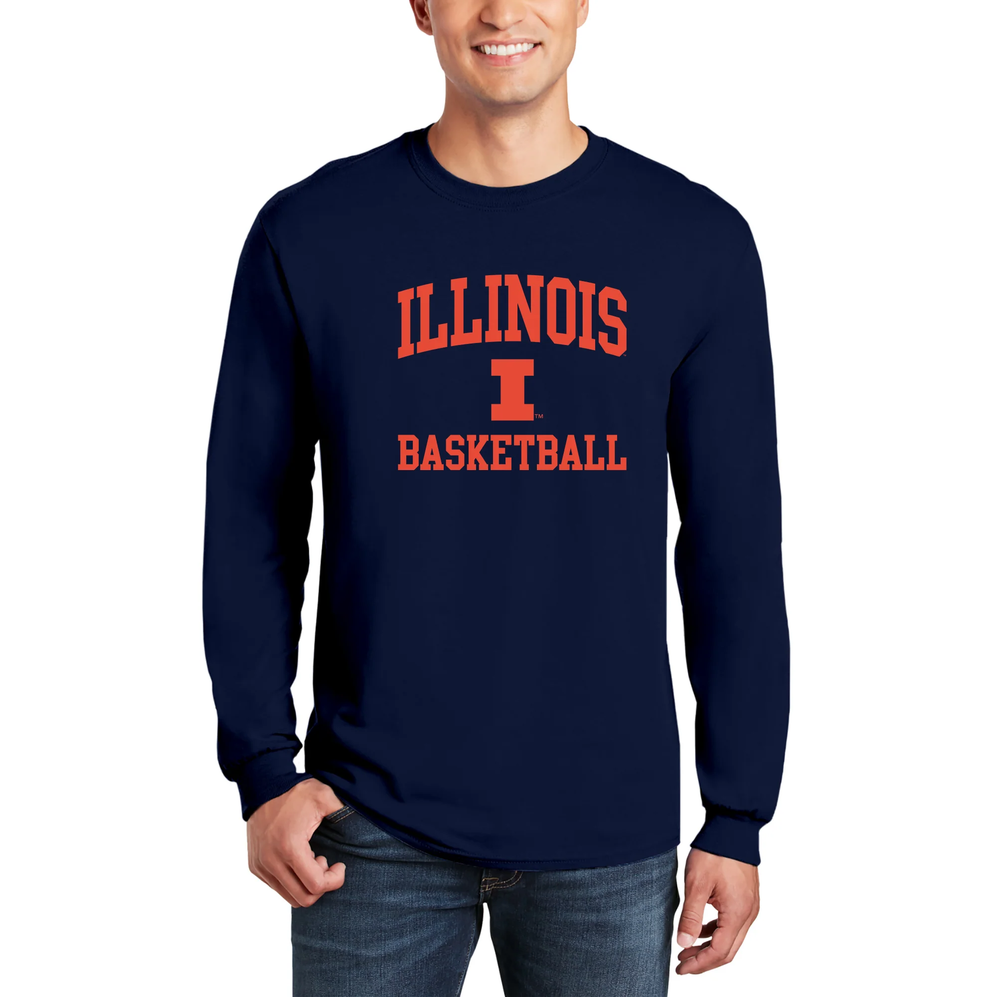 Illinois Arch Logo Basketball Long Sleeve - Navy - Image 3
