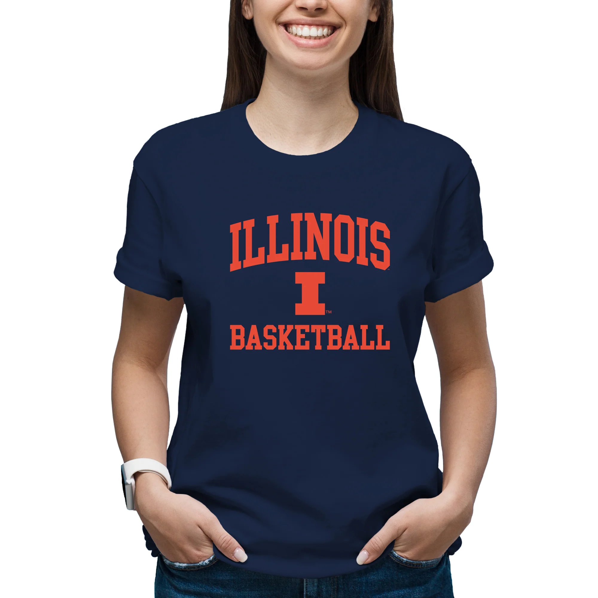 Illinois Arch Logo Basketball T-Shirt - Navy - Image 4