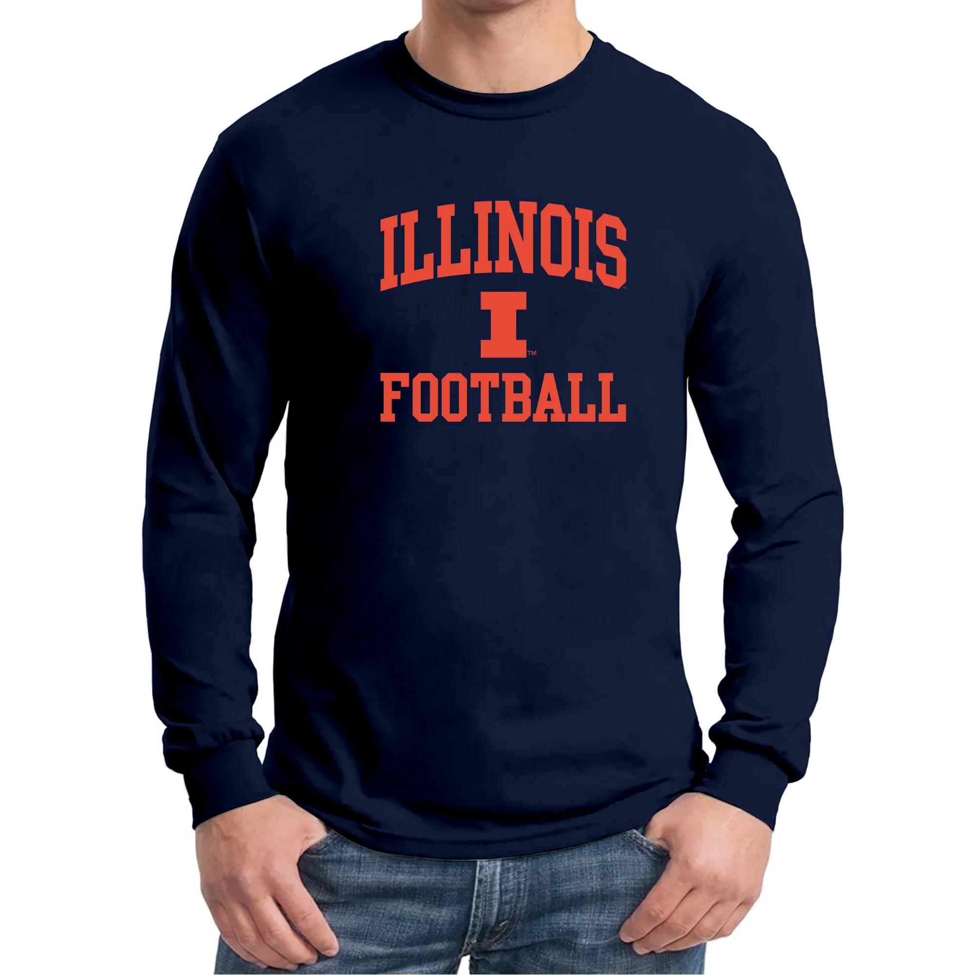 Illinois Arch Logo Football Long Sleeve - Navy - Image 3