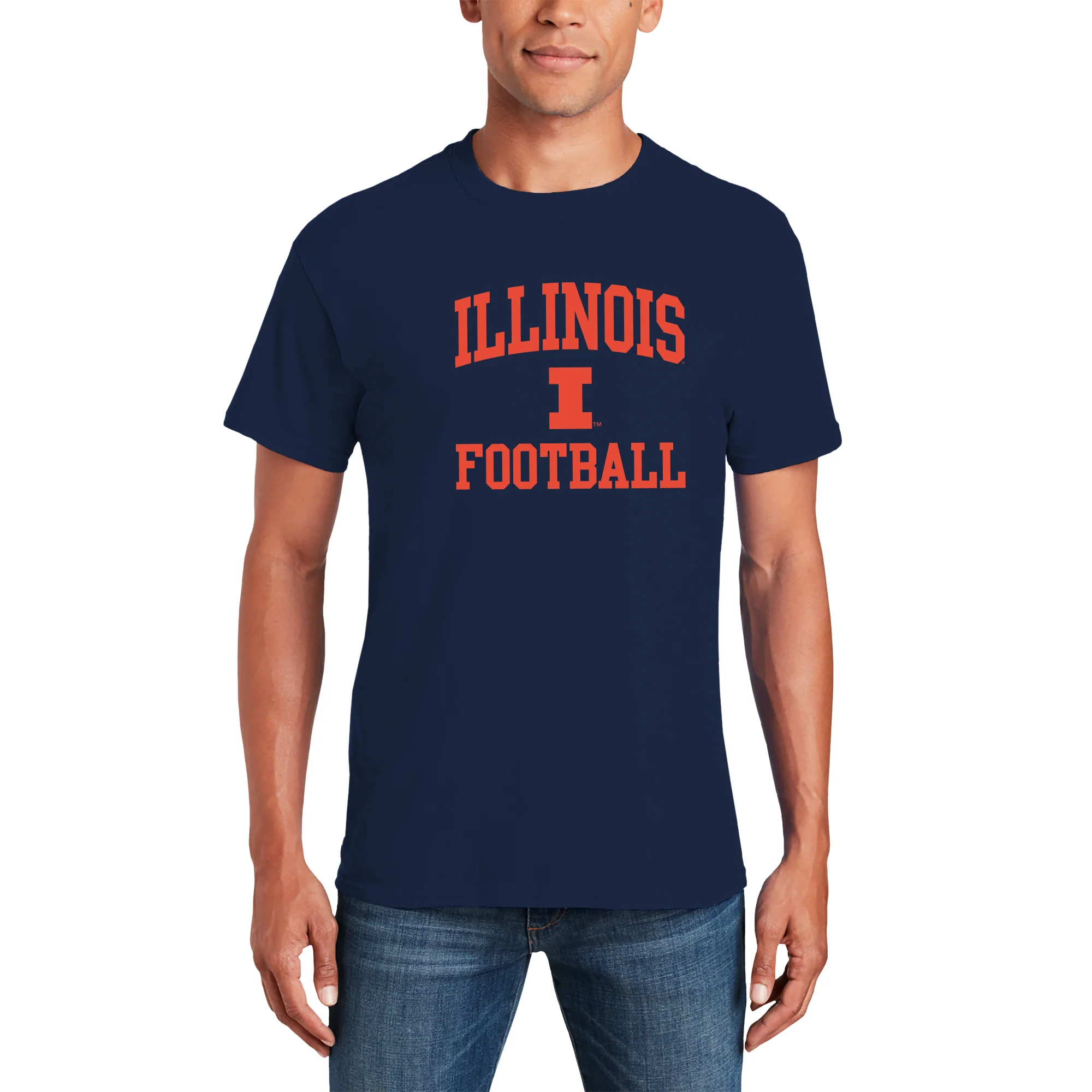 Illinois Arch Logo Football T-Shirt - Navy - Image 3