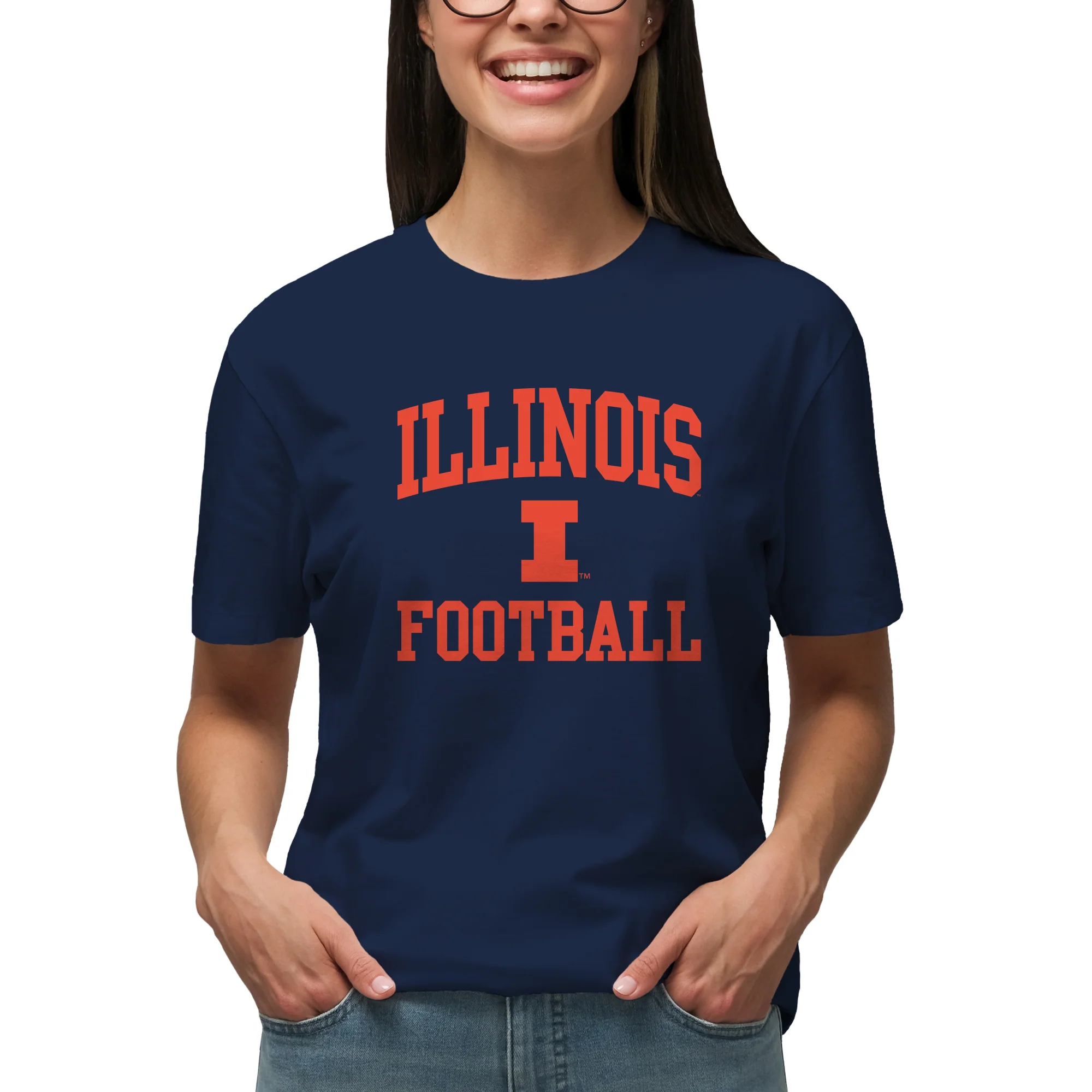Illinois Arch Logo Football T-Shirt - Navy - Image 4