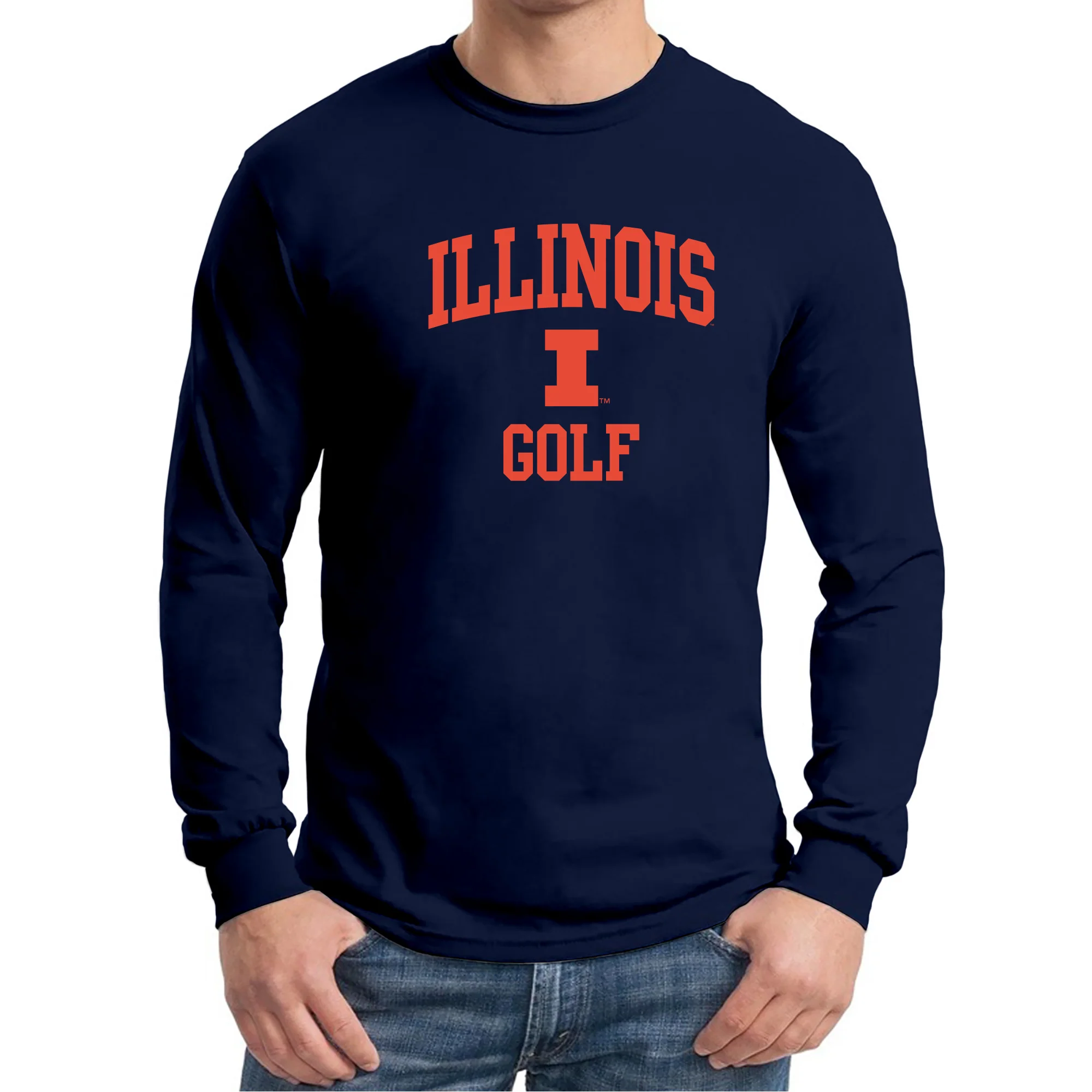 Illinois Arch Logo Golf Long Sleeve - Navy - Image 3