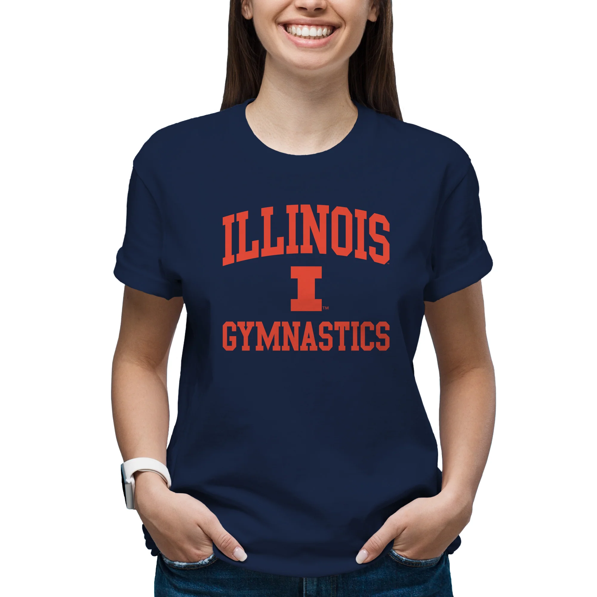 Illinois Arch Logo Gymnastics T-Shirt - Navy - Image 4