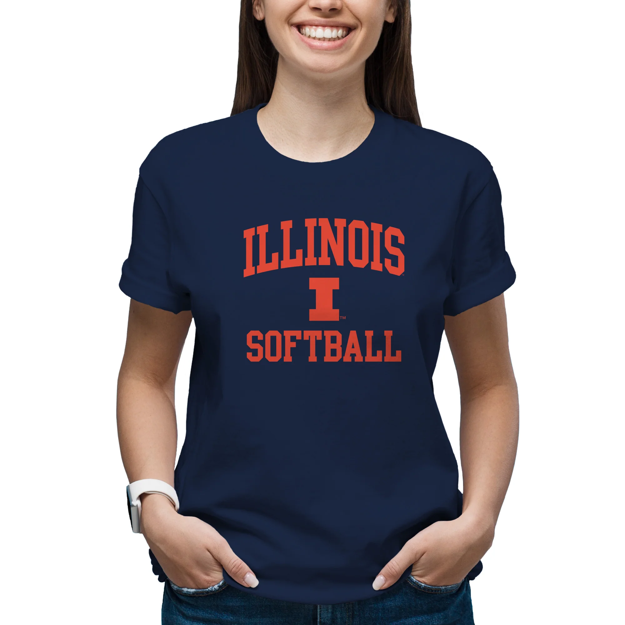 Illinois Arch Logo Softball T-Shirt - Navy - Image 4