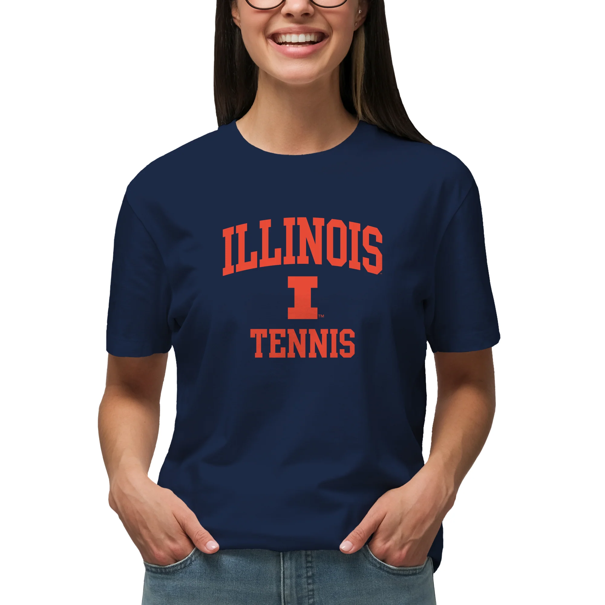 Illinois Arch Logo Tennis T-Shirt - Navy - Image 4