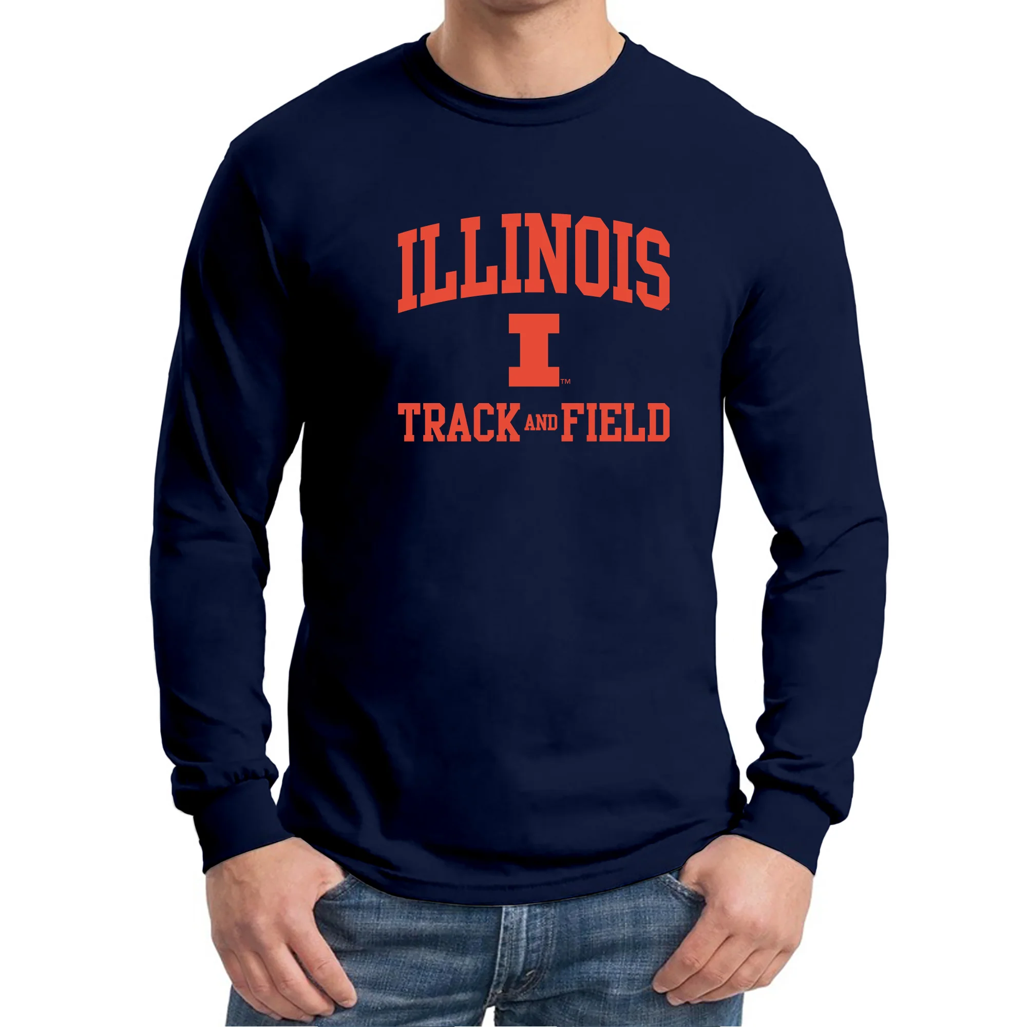 Illinois Arch Logo Track & Field Long Sleeve - Navy - Image 3