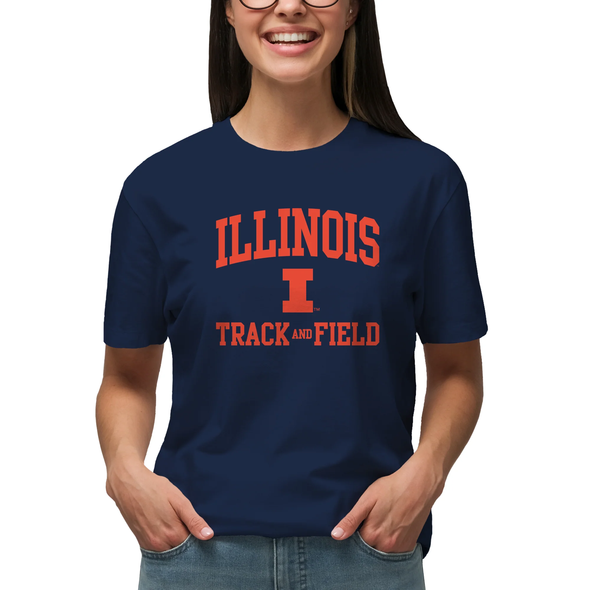 Illinois Arch Logo Track & Field T-Shirt - Navy - Image 4