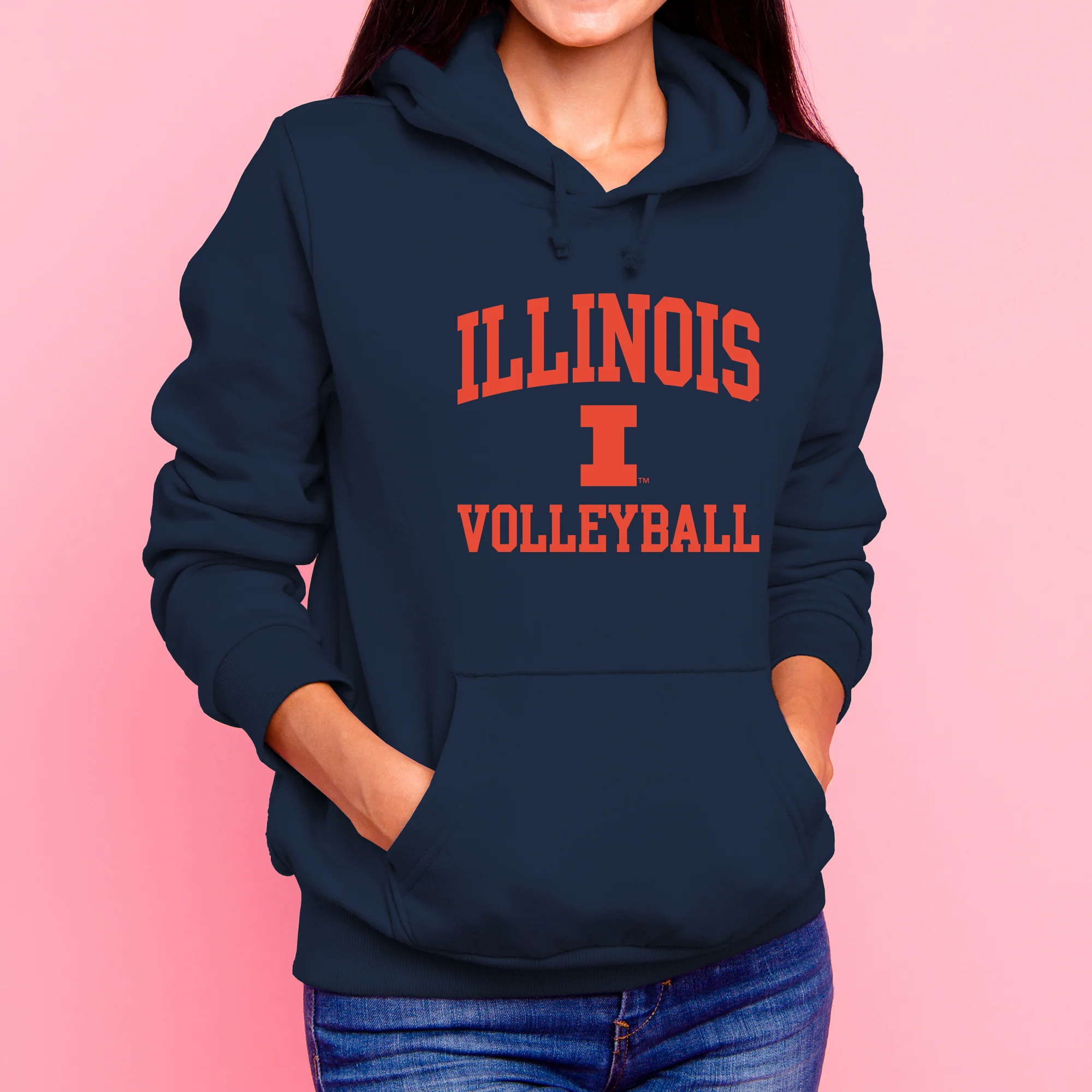 Illinois Arch Logo Volleyball Hoodie - Navy - Image 4