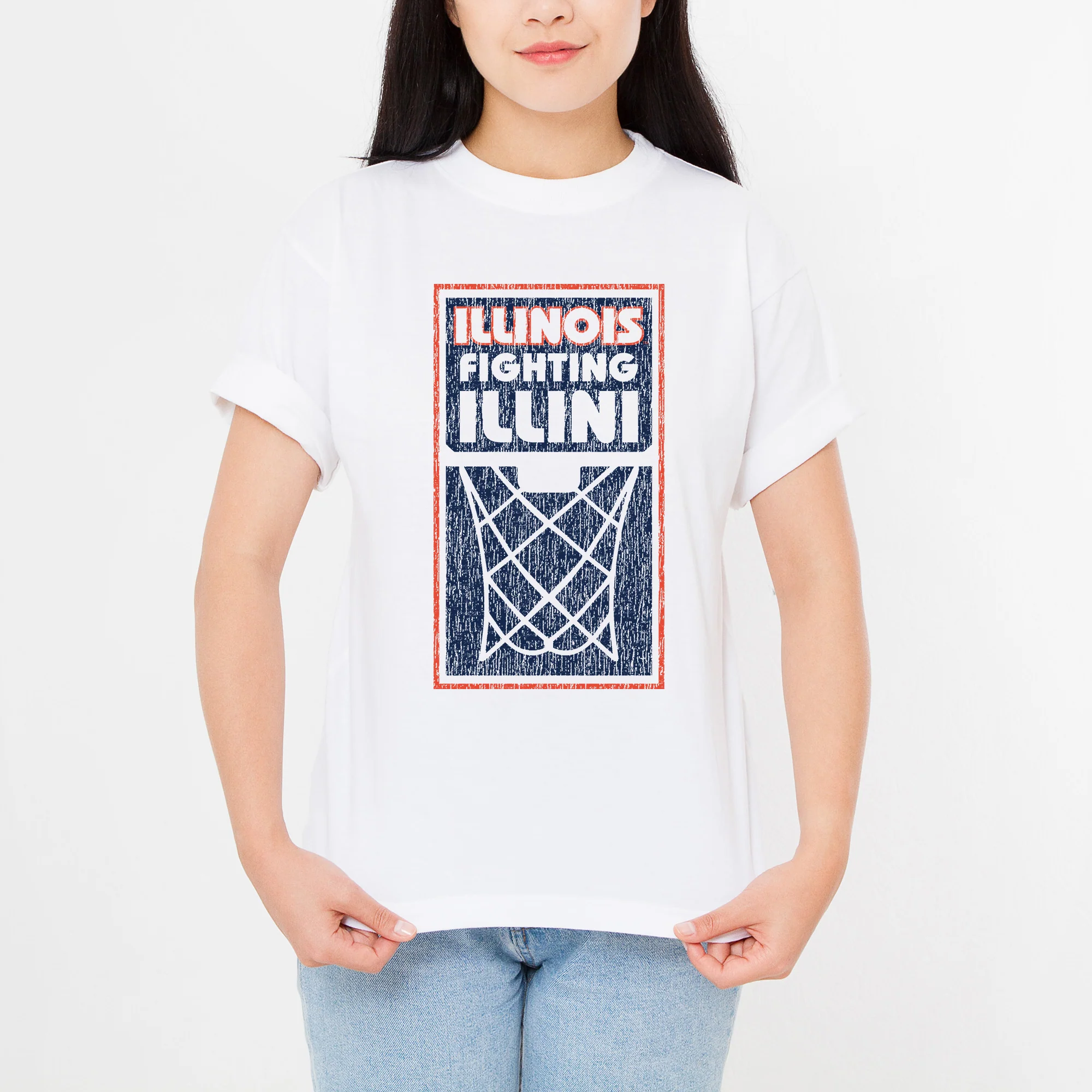 Illinois Fighting Illini Basketball Net Block T Shirt - White - Image 4