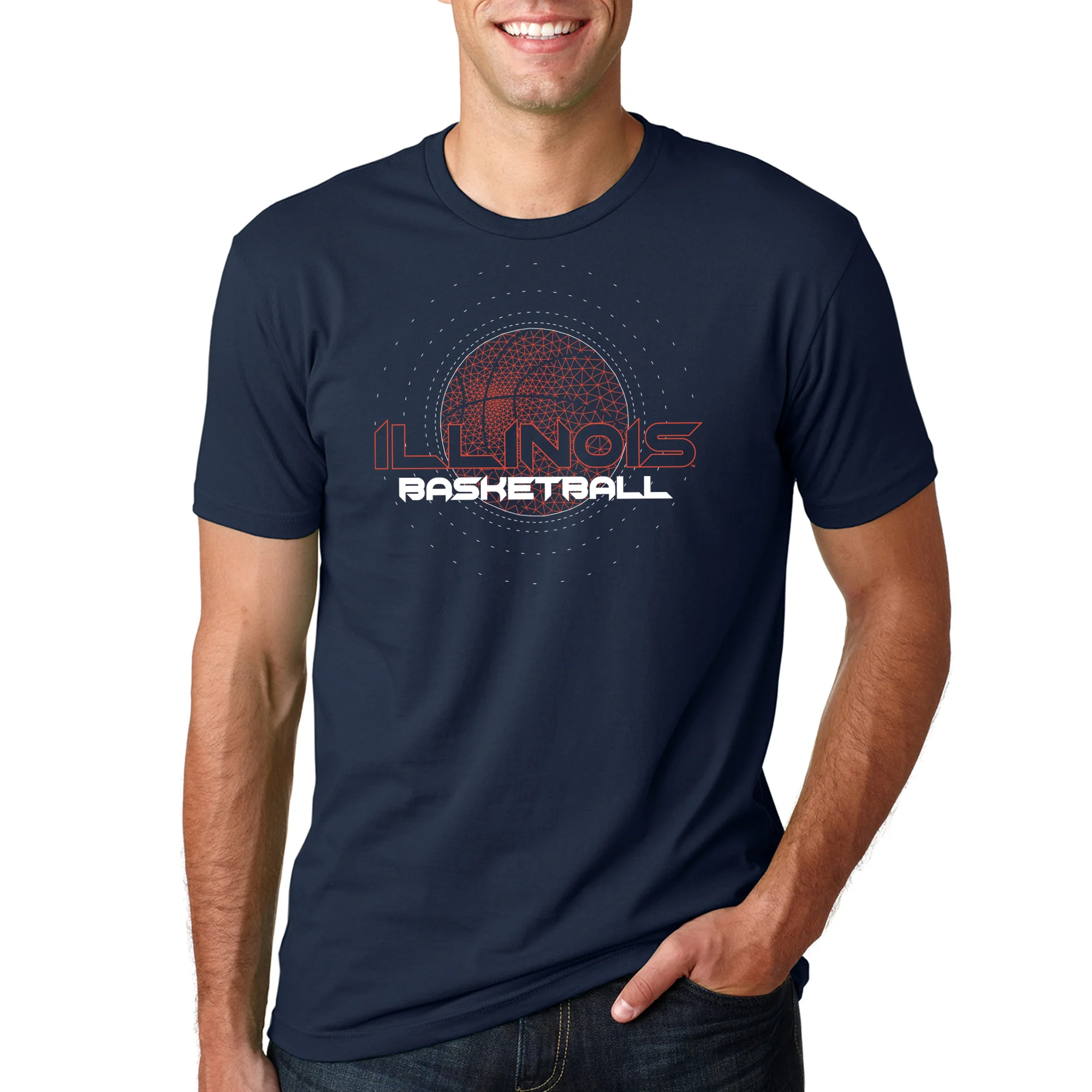 Illinois Basketball Rezzed - Premium Cotton Tee - Midnight Navy - Image 3