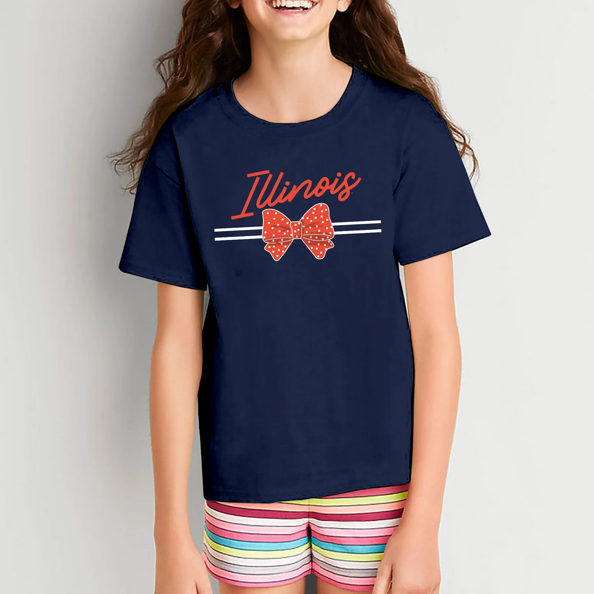 Illinois Bow Script Youth T-Shirt - Navy - Image 3
