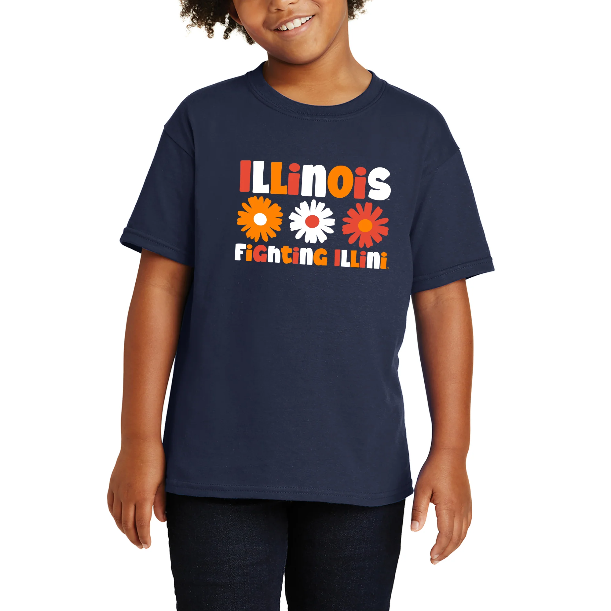 Illinois Daisy Dot Youth T-Shirt - Navy - Image 3