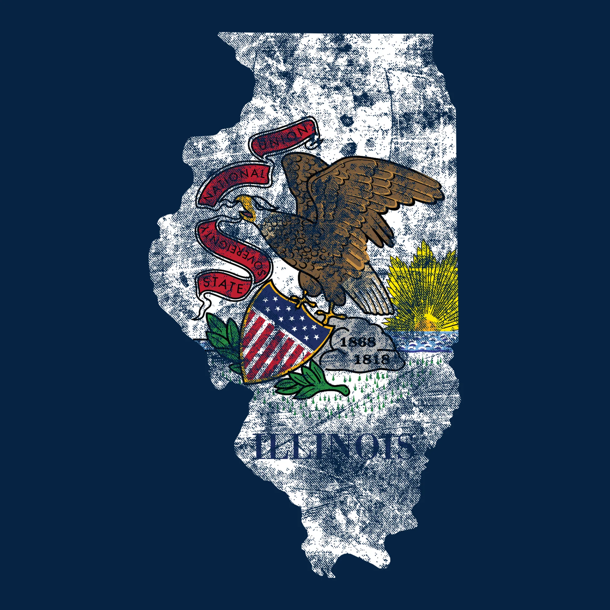 Illinois Distressed State Flag Outline NLA T-Shirt - Midnight Navy - Image 2