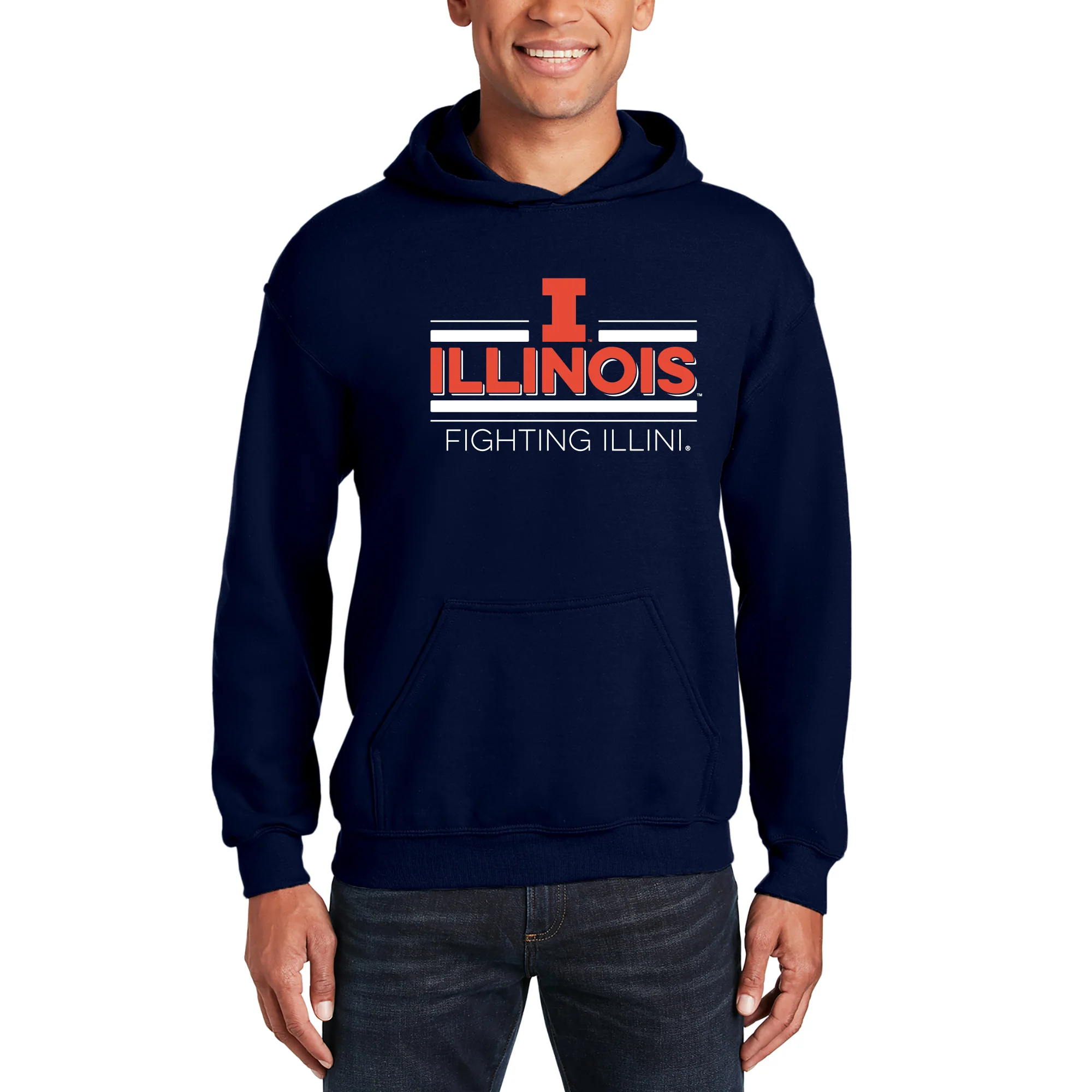 Illinois Fighting Illini Double Bar Logo Hoodie - Navy - Image 3