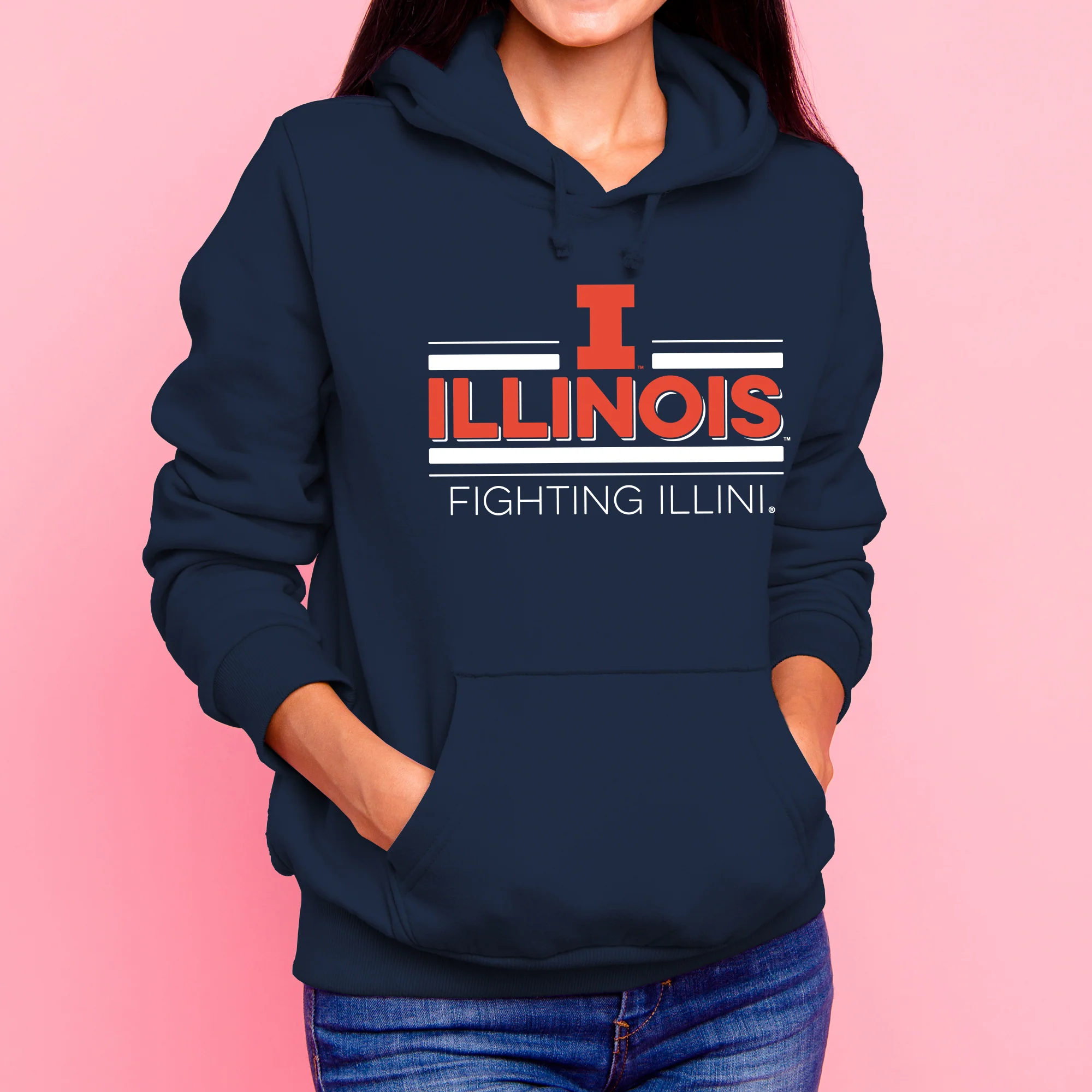 Illinois Fighting Illini Double Bar Logo Hoodie - Navy - Image 4