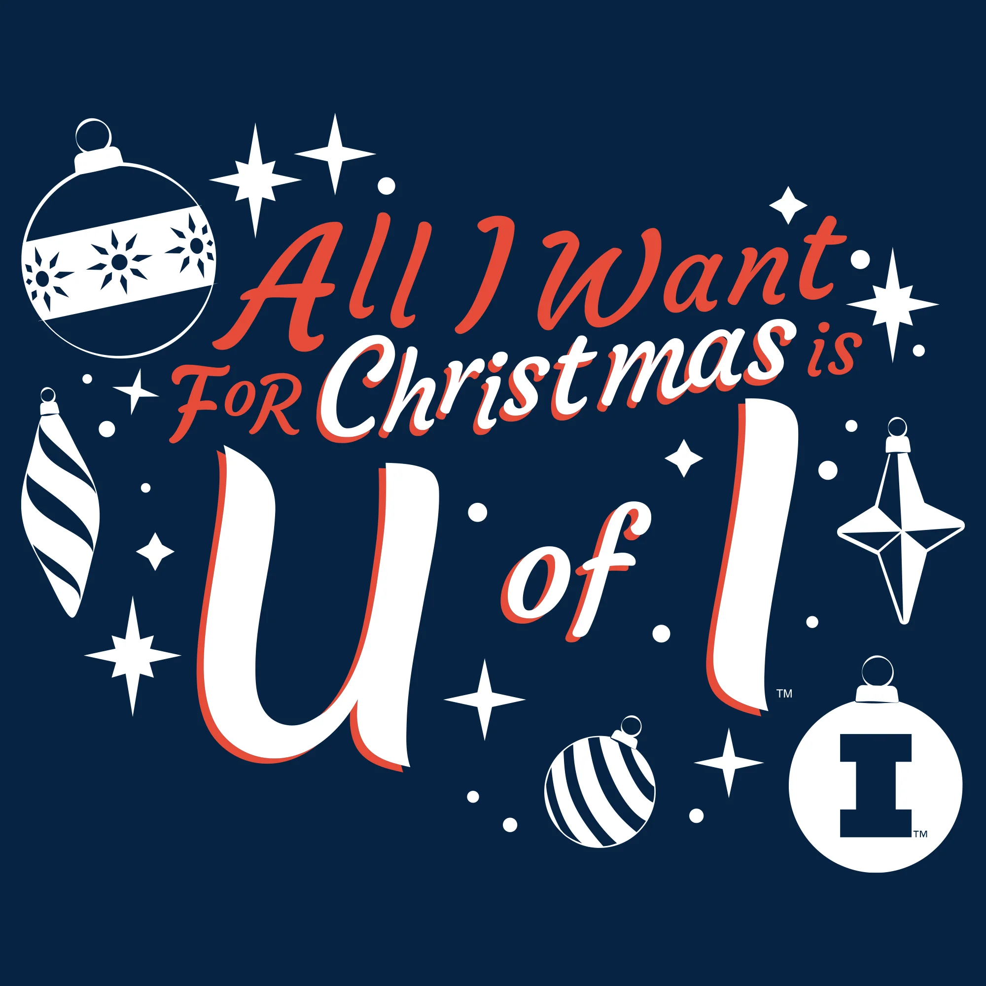 Illinois Fighting Illini All I Want For Christmas Is U of I Crewneck Sweatshirt - Navy - Image 2