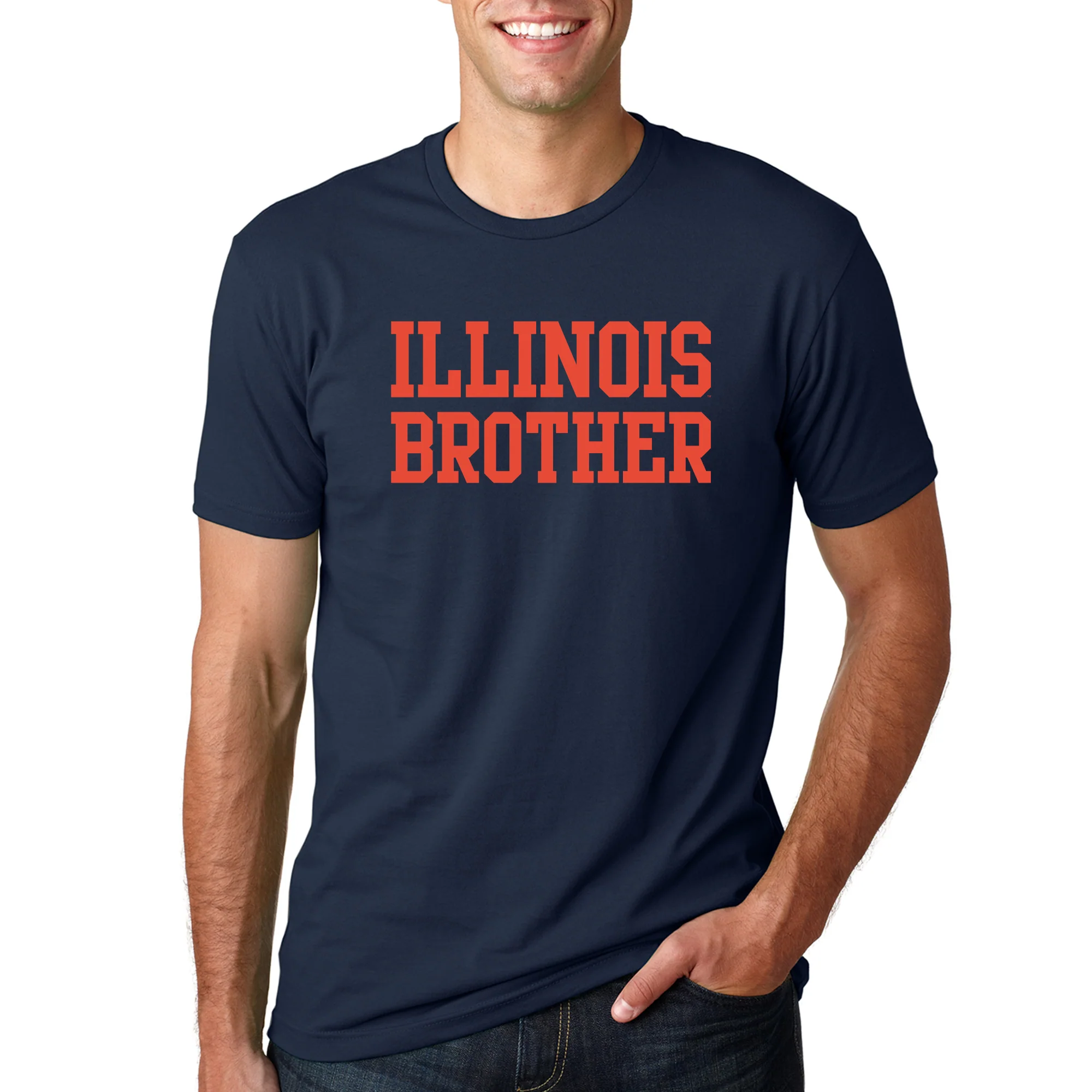 Illinois Fighting Illini Basic Block Brother Premium Cotton T Shirt - Midnight Navy - Image 3