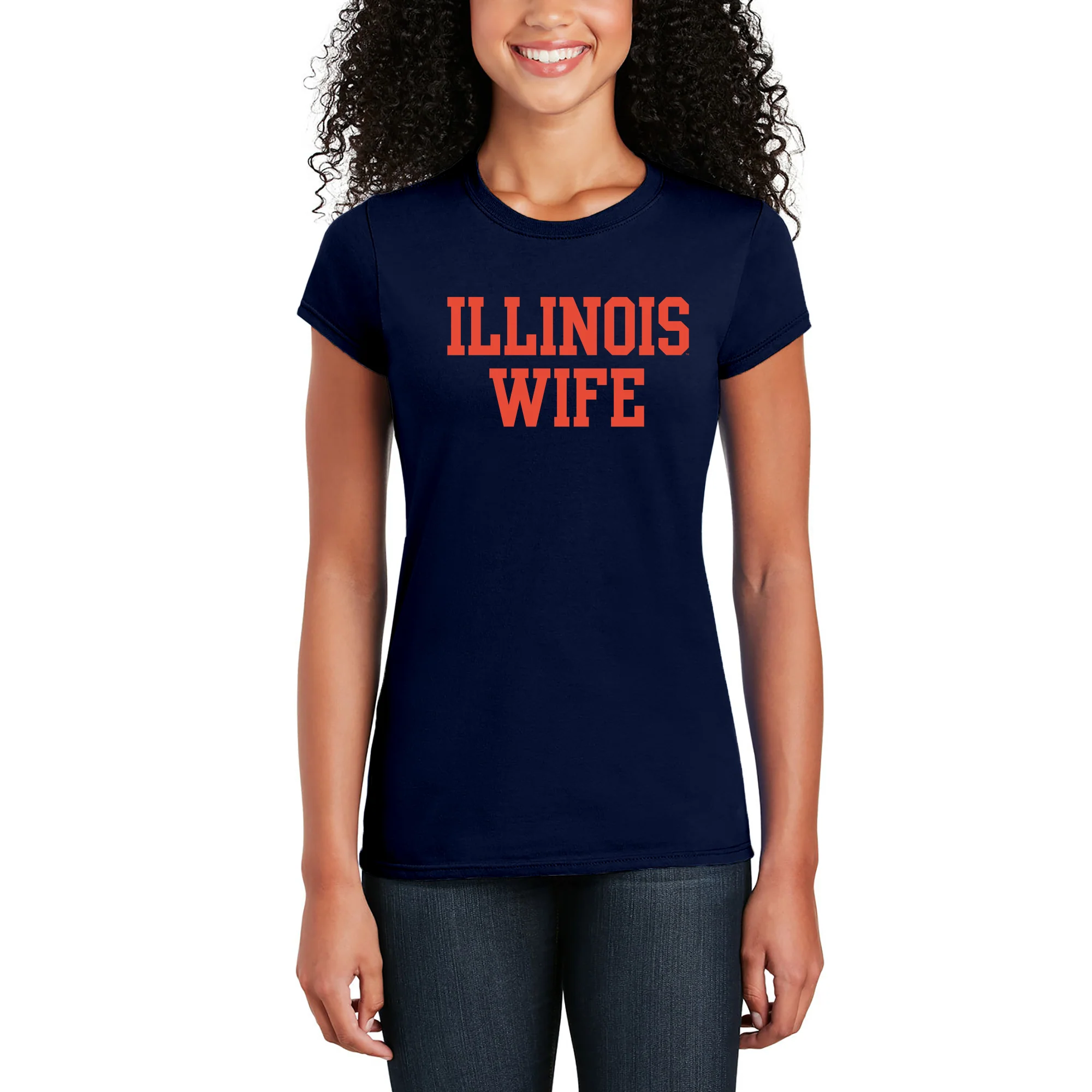 Illinois Fighting Illini Basic Block Wife Women's T Shirt - Navy - Image 4