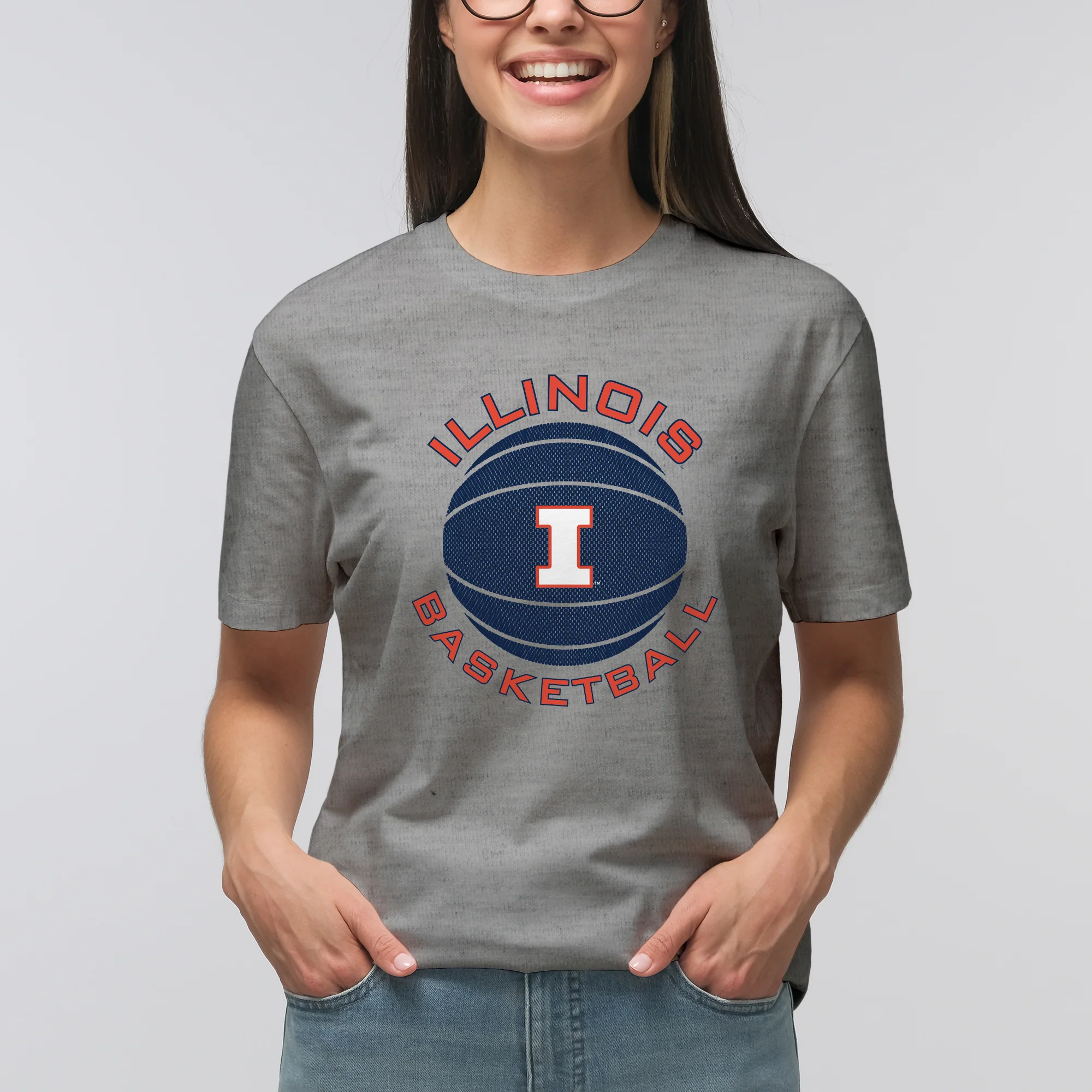 Illinois Fighting Illini Basketball Circle Logo Cotton T-Shirt - Sport Grey - Image 4