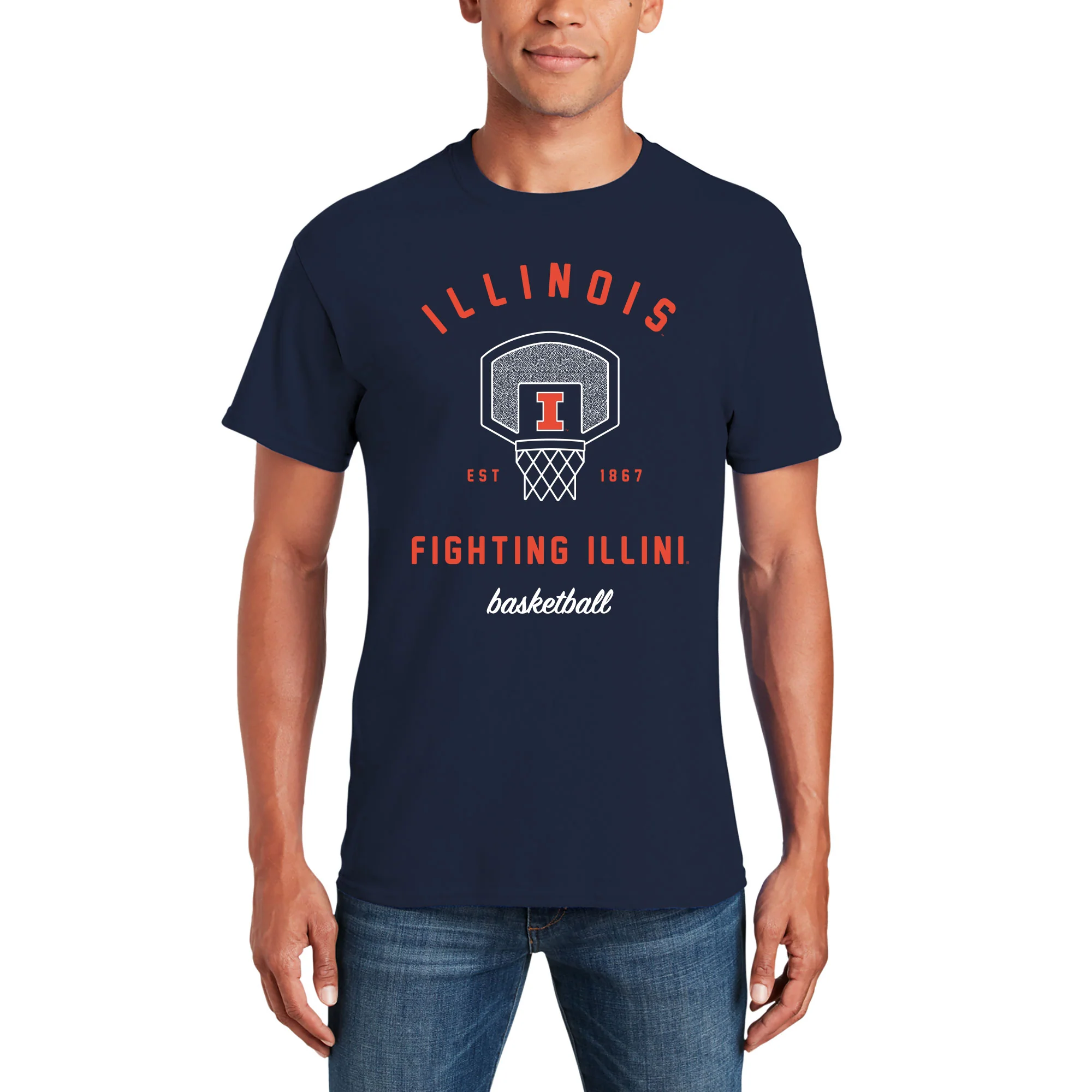 Illinois Fighting Illini Basketball Net T Shirt - Navy - Image 3