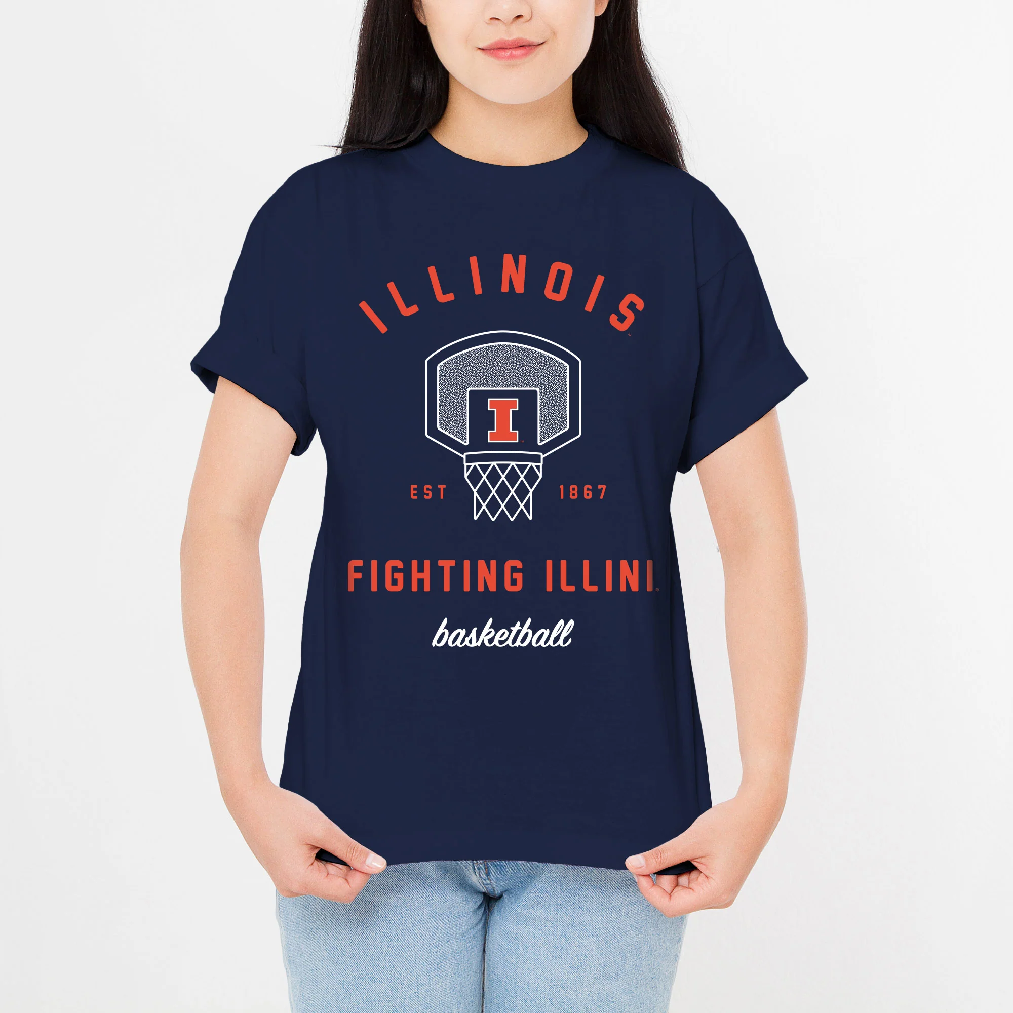 Illinois Fighting Illini Basketball Net T Shirt - Navy - Image 4