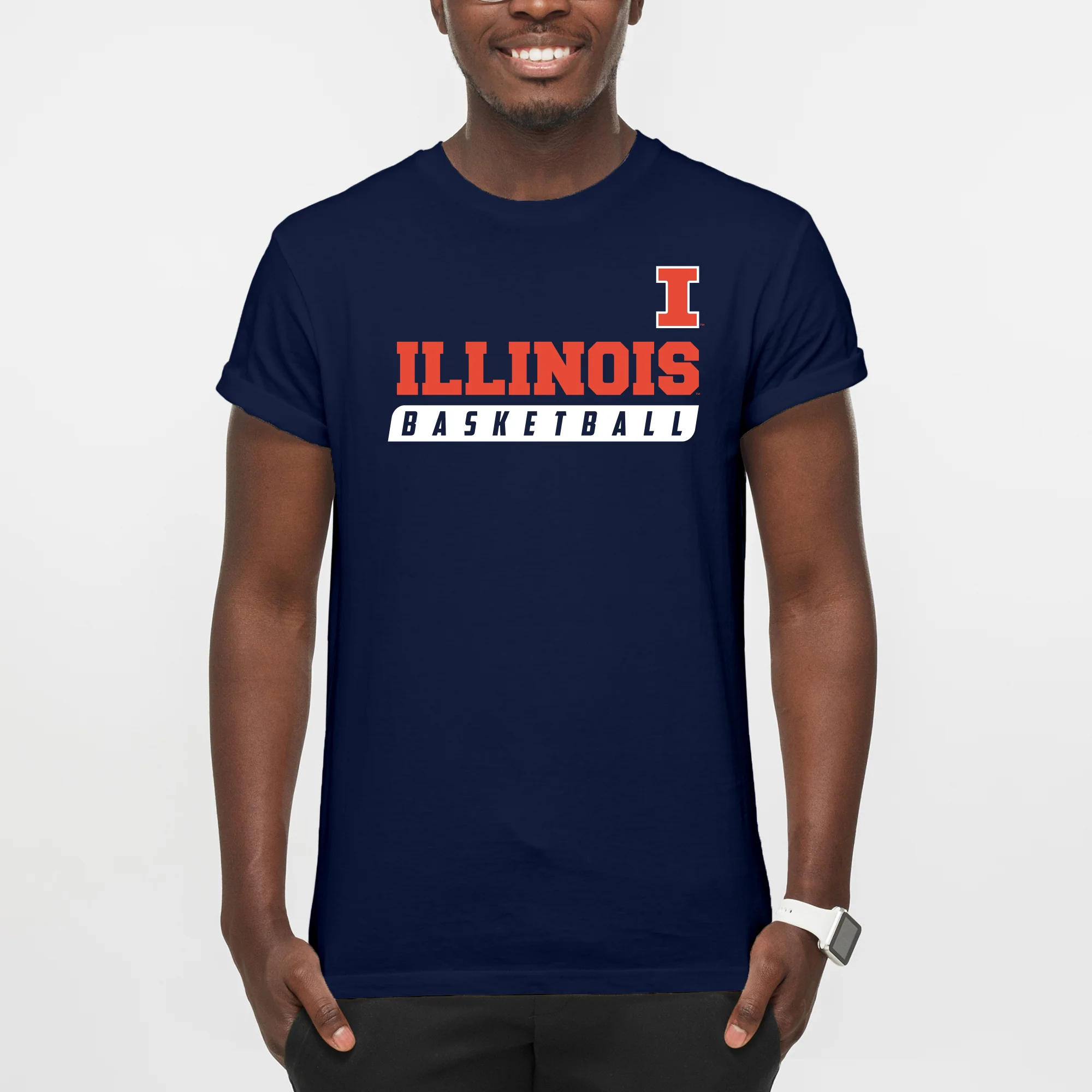 Illinois Fighting Illini Basketball Slant Cotton T-Shirt - Navy - Image 3
