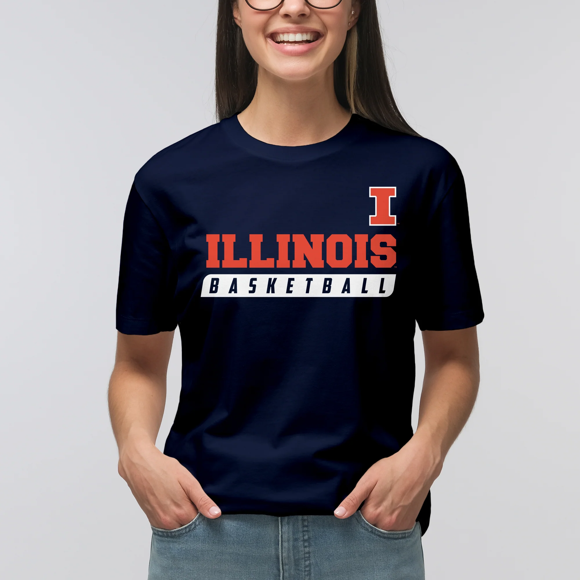 Illinois Fighting Illini Basketball Slant Cotton T-Shirt - Navy - Image 4