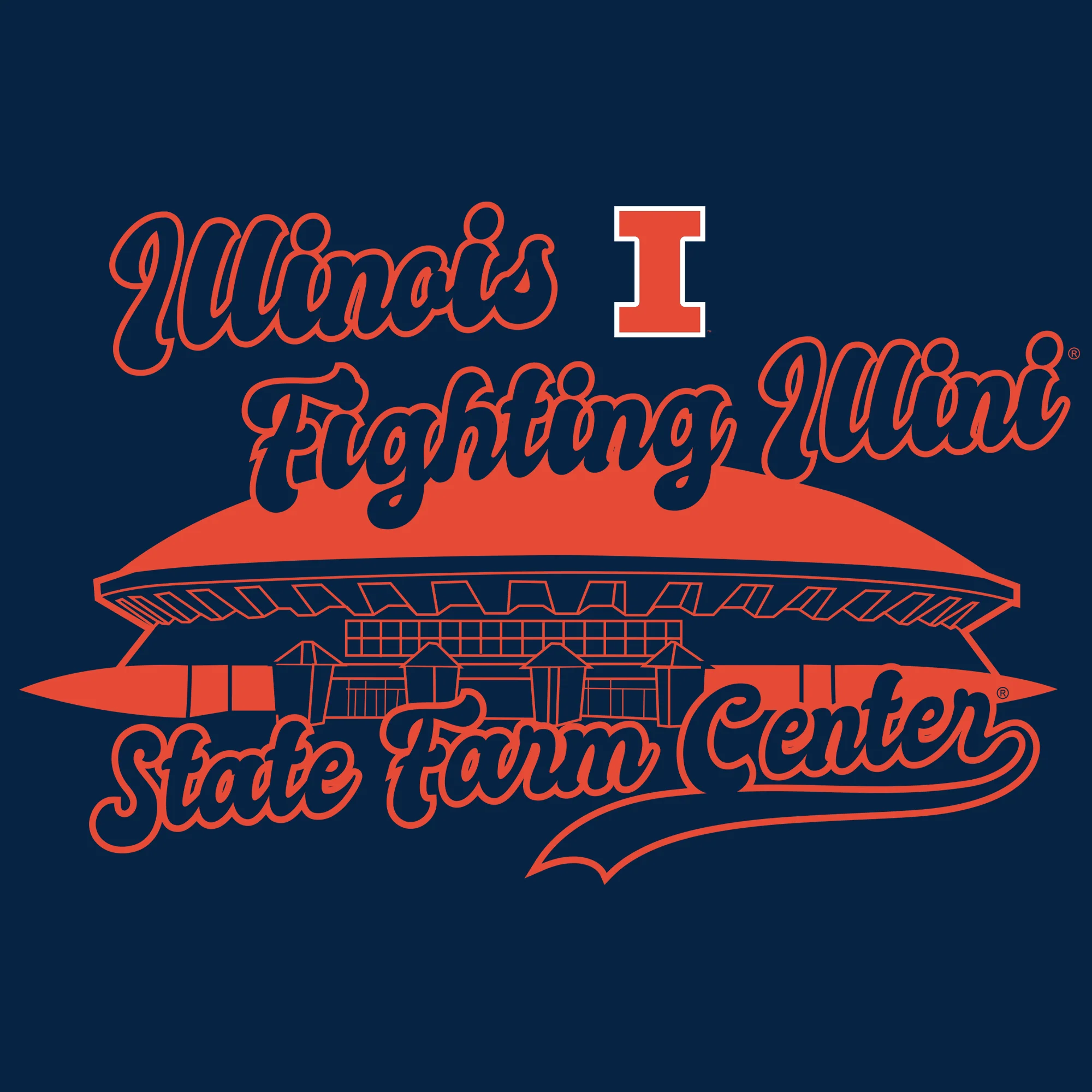 Illinois Fighting Illini Basketball State Farm Center T-Shirt - Navy - Image 2