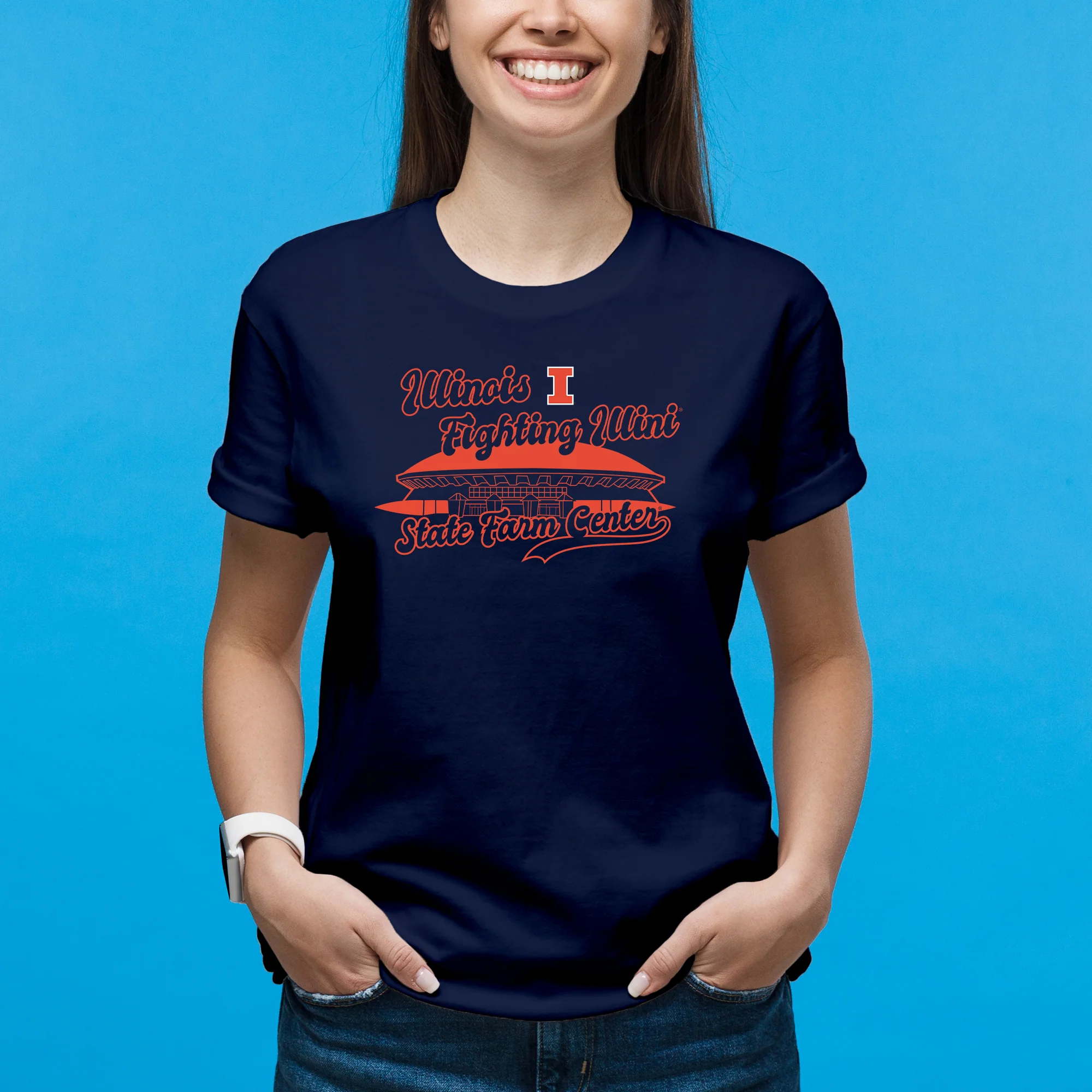 Illinois Fighting Illini Basketball State Farm Center T-Shirt - Navy - Image 4