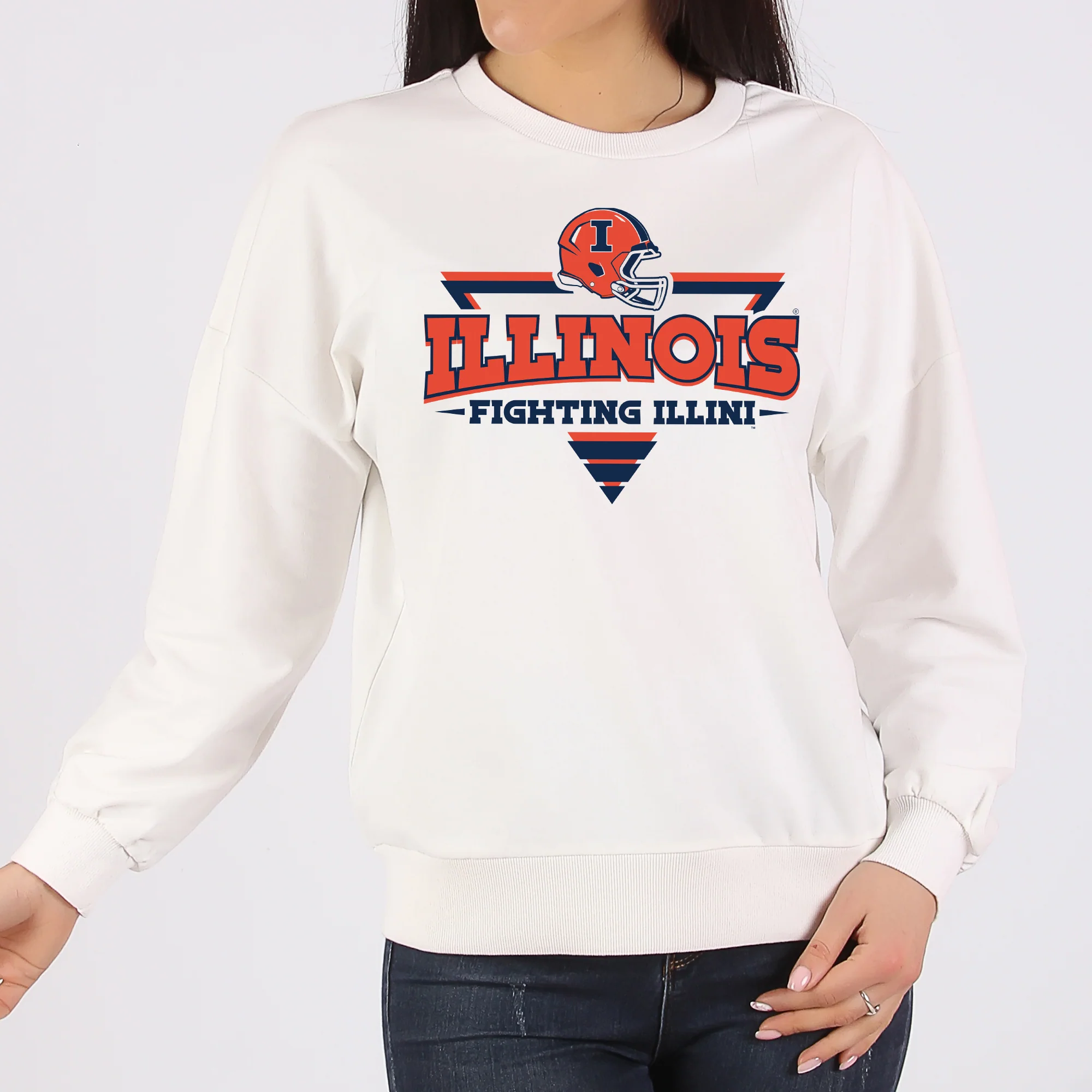 Illinois Fighting Illini Football Triangle Crewneck Sweatshirt - White - Image 4