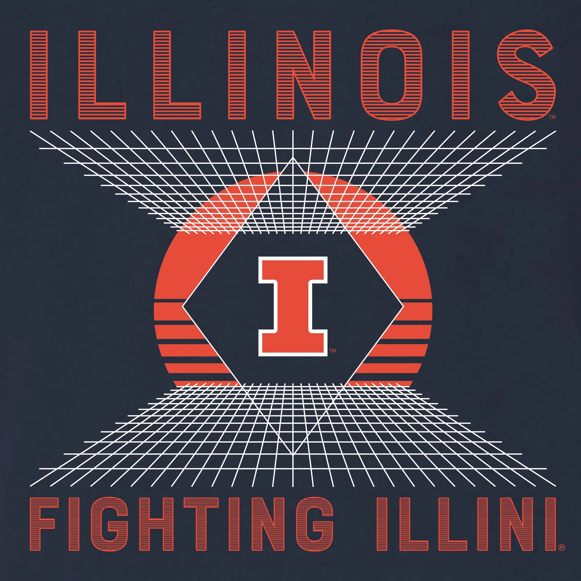 Illinois Fighting Illini Vaporwave Grid Triblend T Shirt - Solid Navy - Image 2