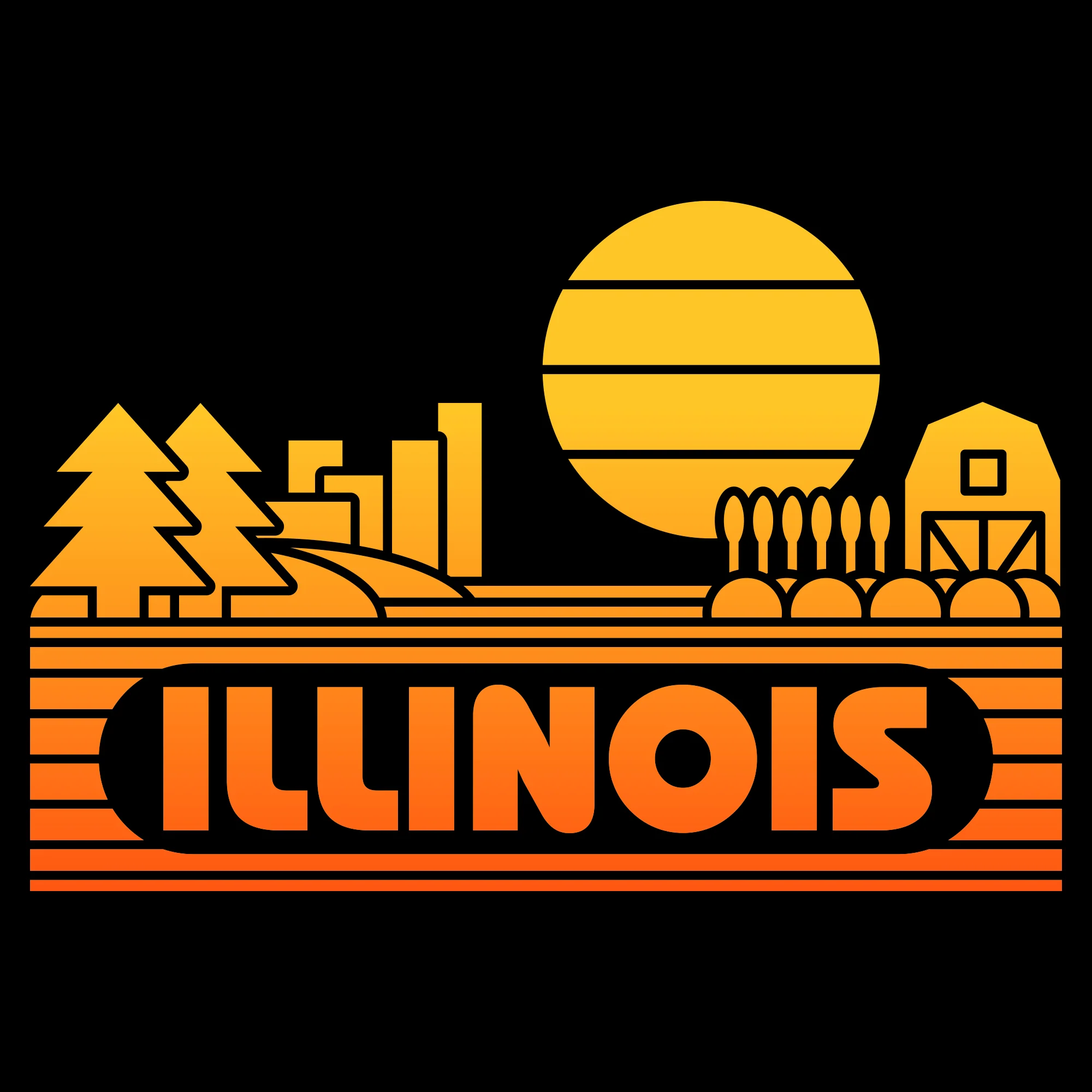 Illinois Groovy Sunset T-Shirt - Black - Image 2