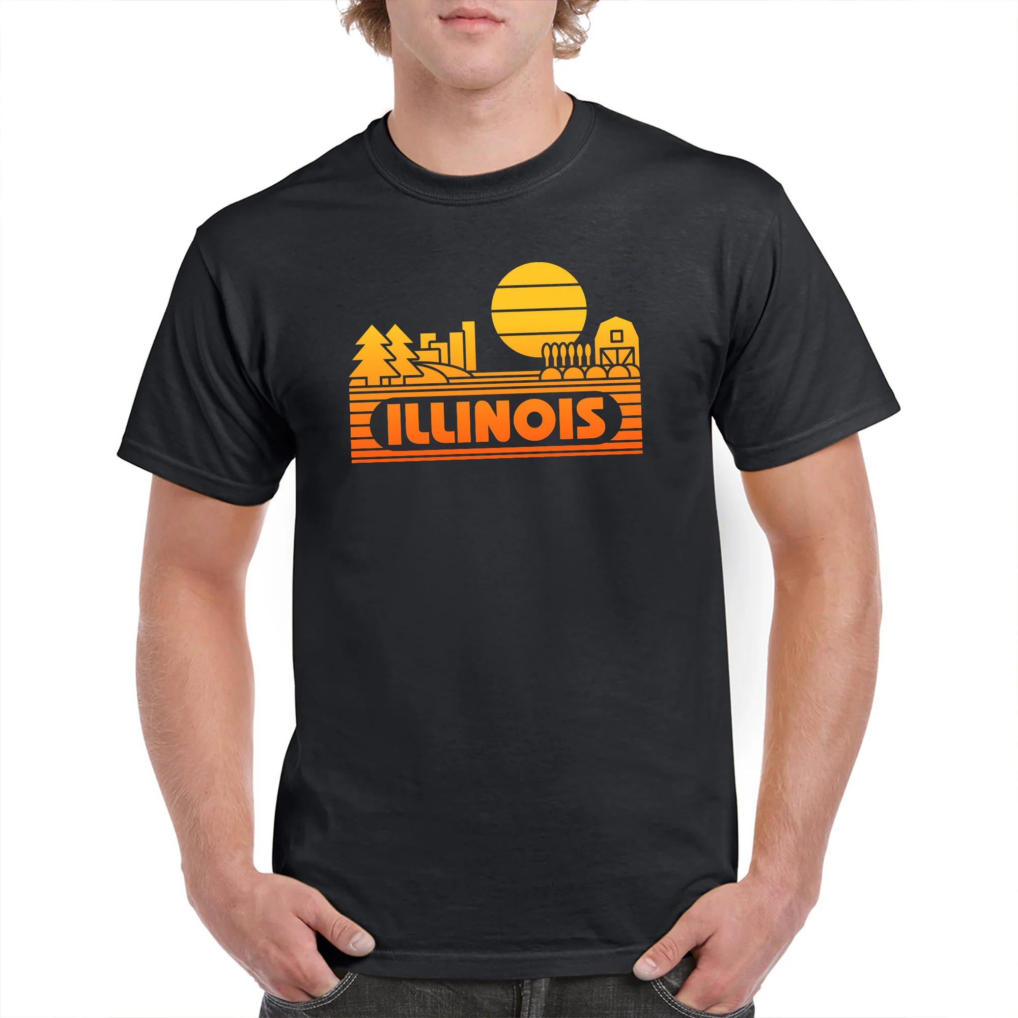 Illinois Groovy Sunset T-Shirt - Black - Image 3