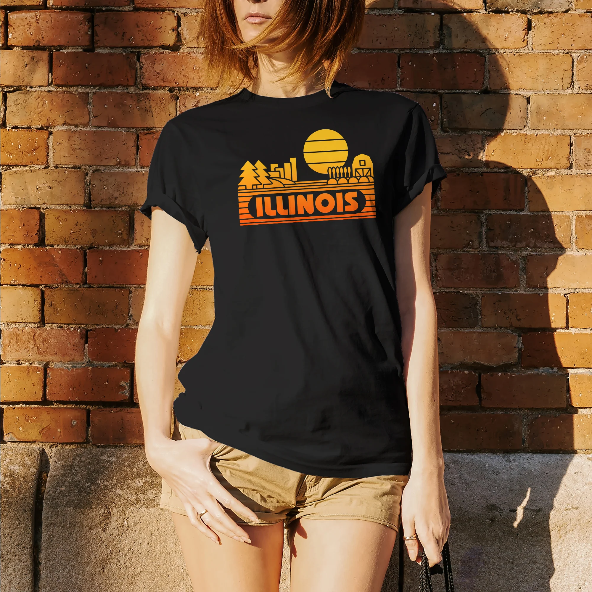 Illinois Groovy Sunset T-Shirt - Black - Image 4