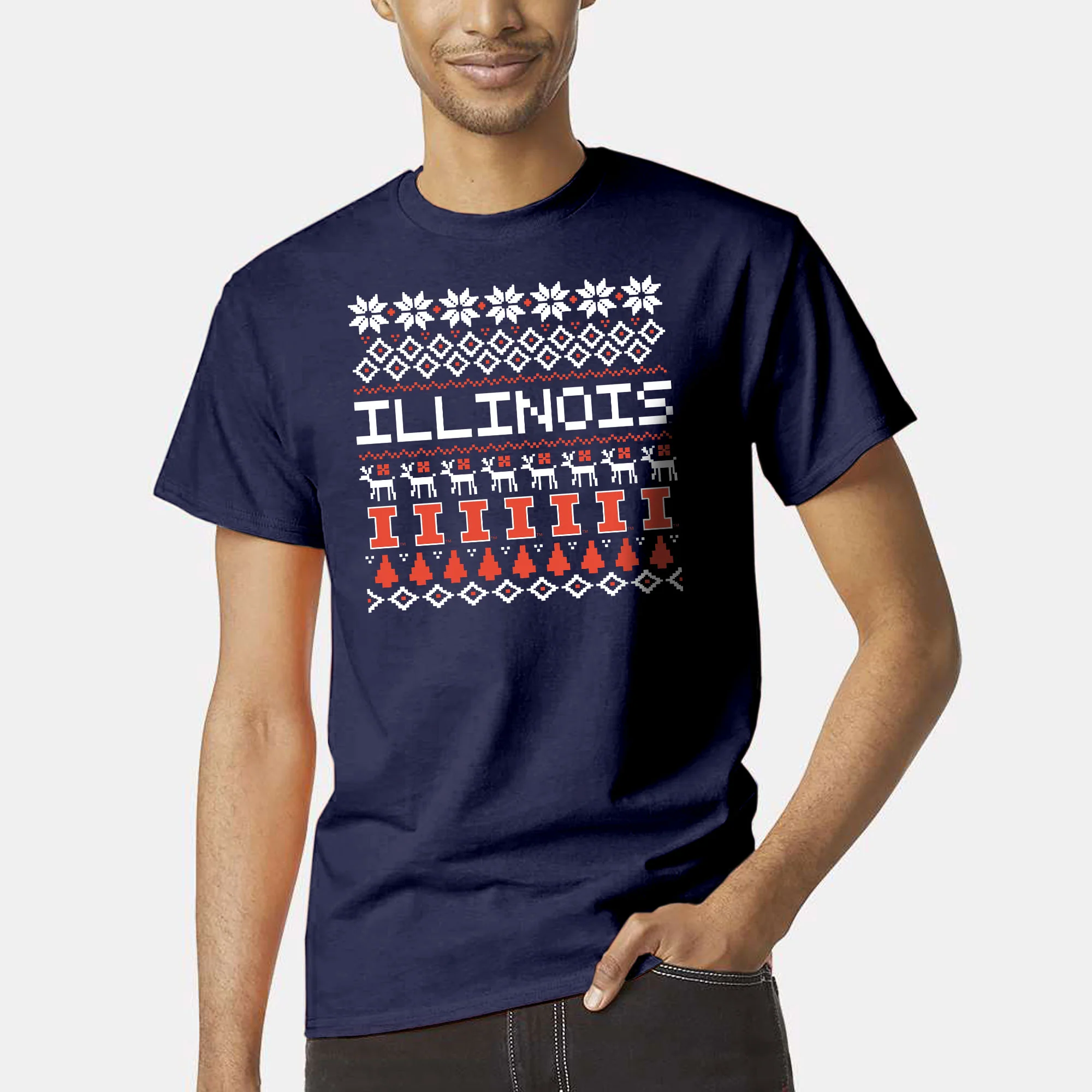 Illinois Holiday Sweater T-Shirt - Navy - Image 3