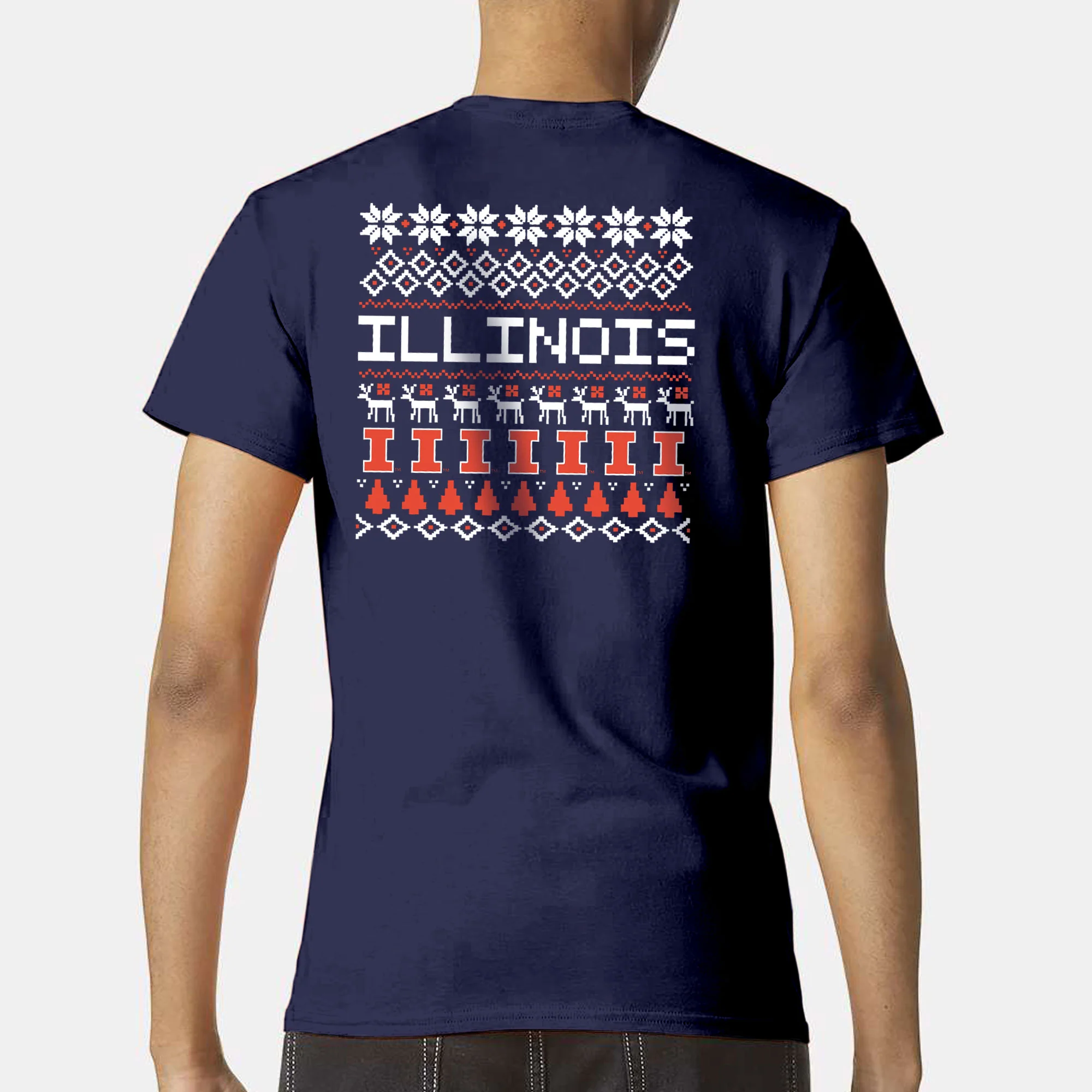 Illinois Holiday Sweater T-Shirt - Navy - Image 4