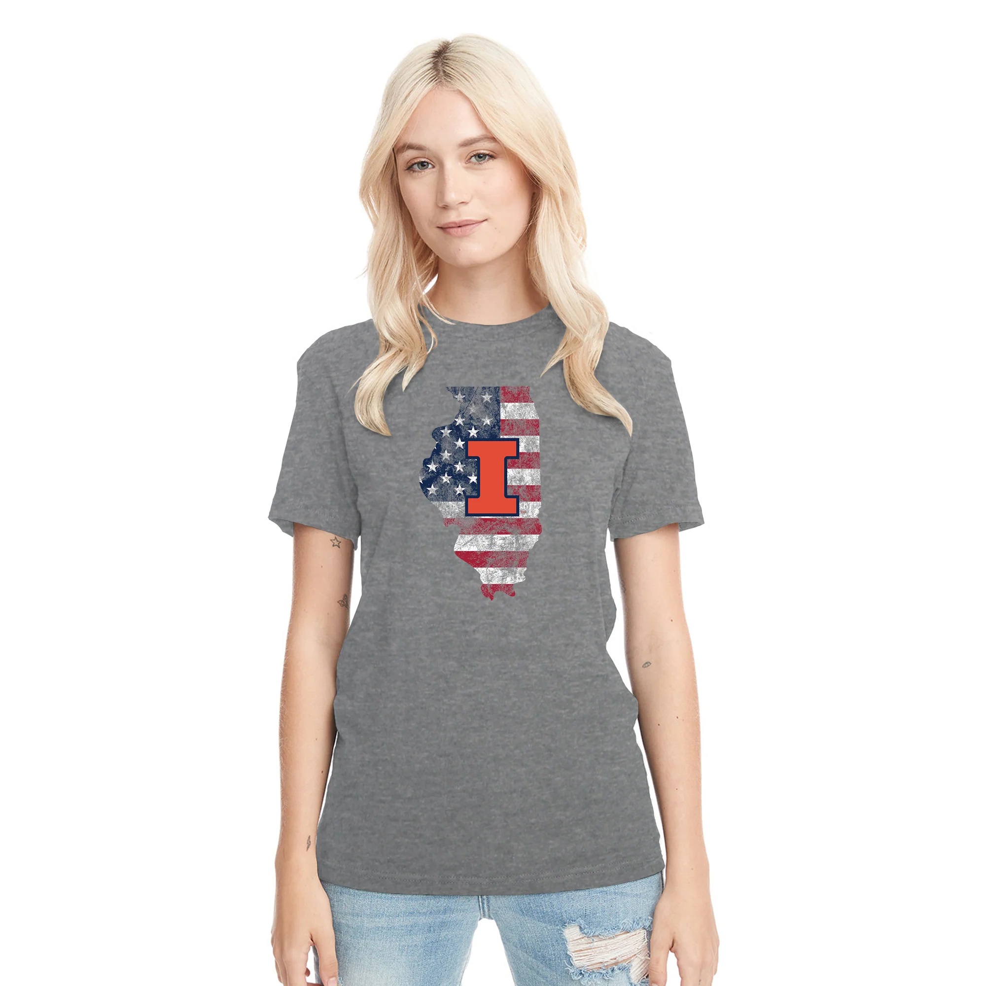 Illinois Patriotic State Silhouette NLA Triblend T-Shirt - Premium Heather - Image 4