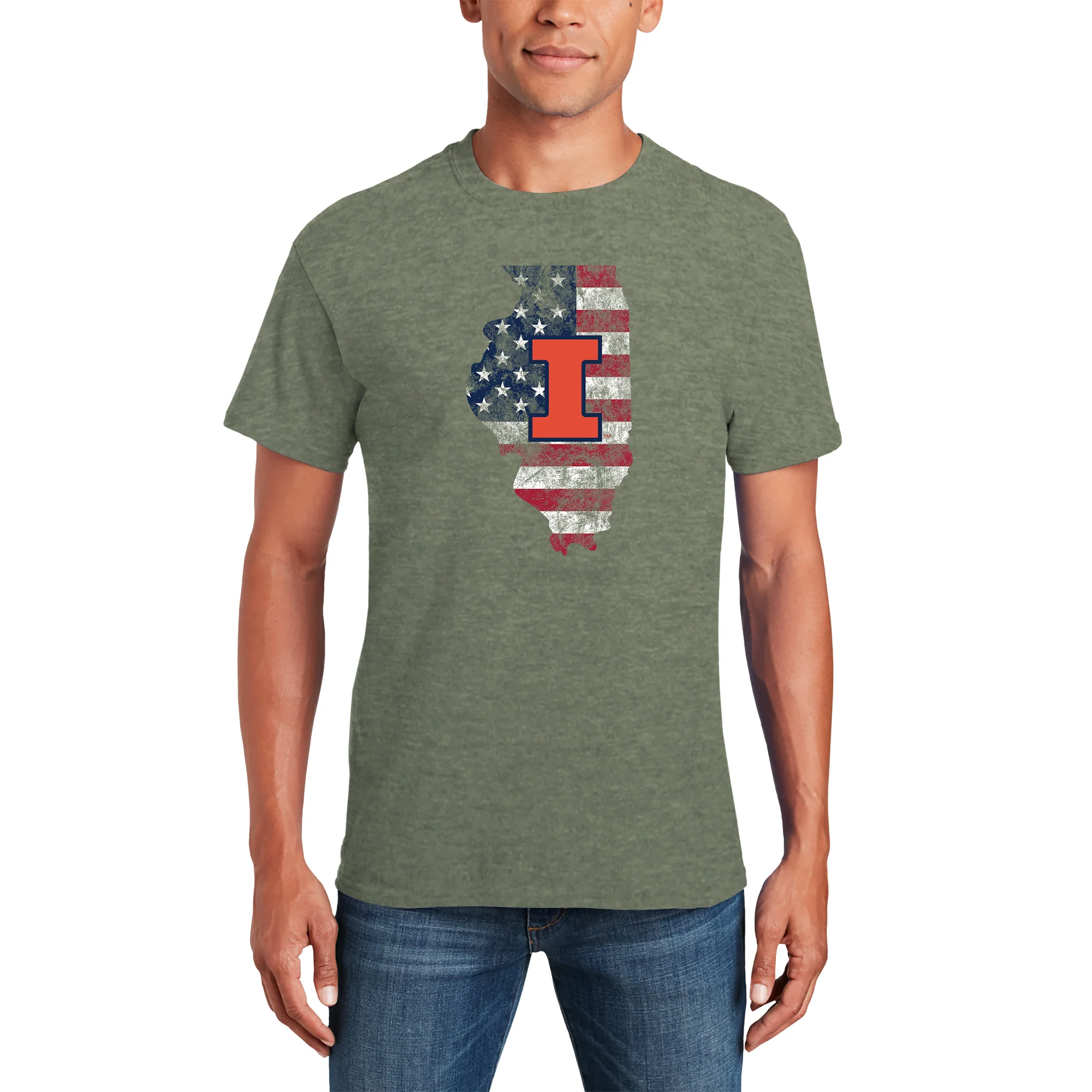 Illinois Patriotic State Silhouette T-Shirt - Heather Military - Image 3