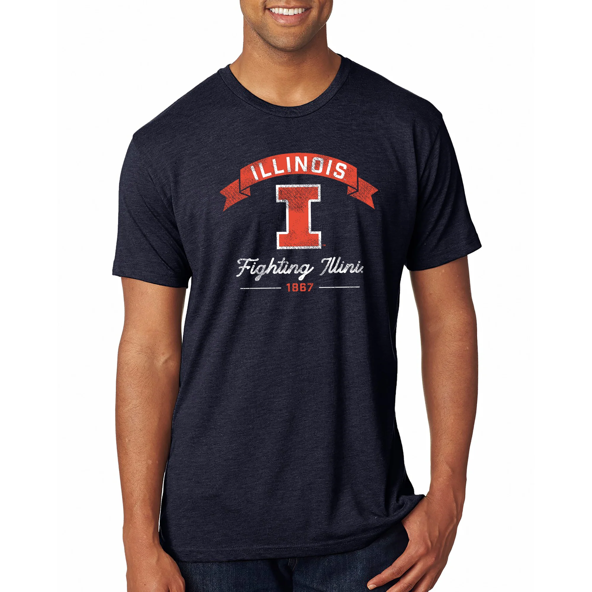 Illinois Ribbon Arc NLA Triblend T-Shirt - Vintage Navy - Image 3
