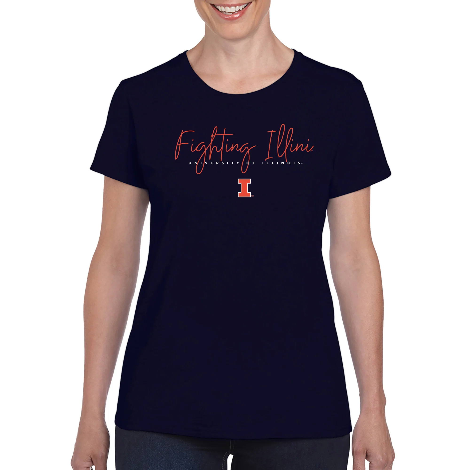 Illinois Thin Script Womens T-Shirt - Navy - Image 4
