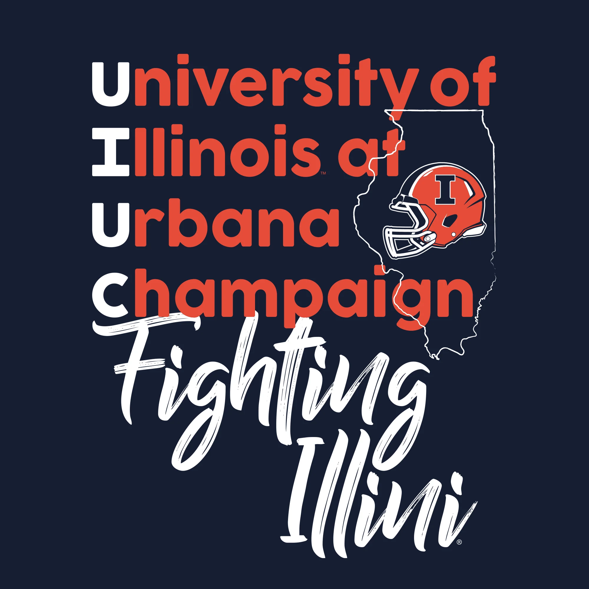 Illinois UIUC School Stack T-Shirt - Navy - Image 2